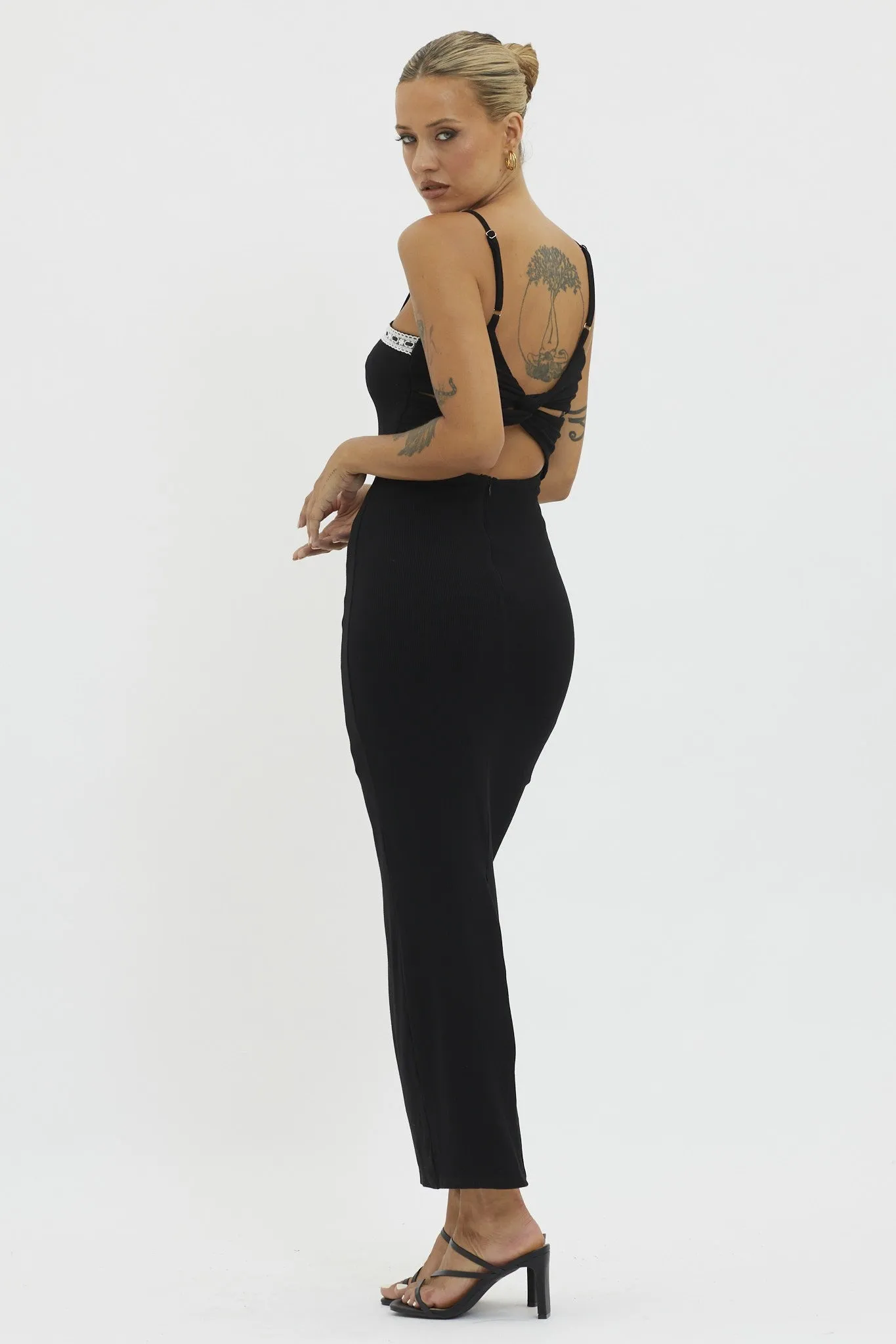 Black Lace Trim Back Twist Dress sold by Pinkblush product image thumbnail 2
