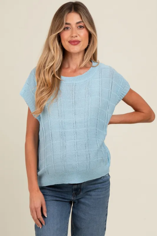 Blue Knit Short Sleeve Sweater Maternity Top sold by Pinkblush
