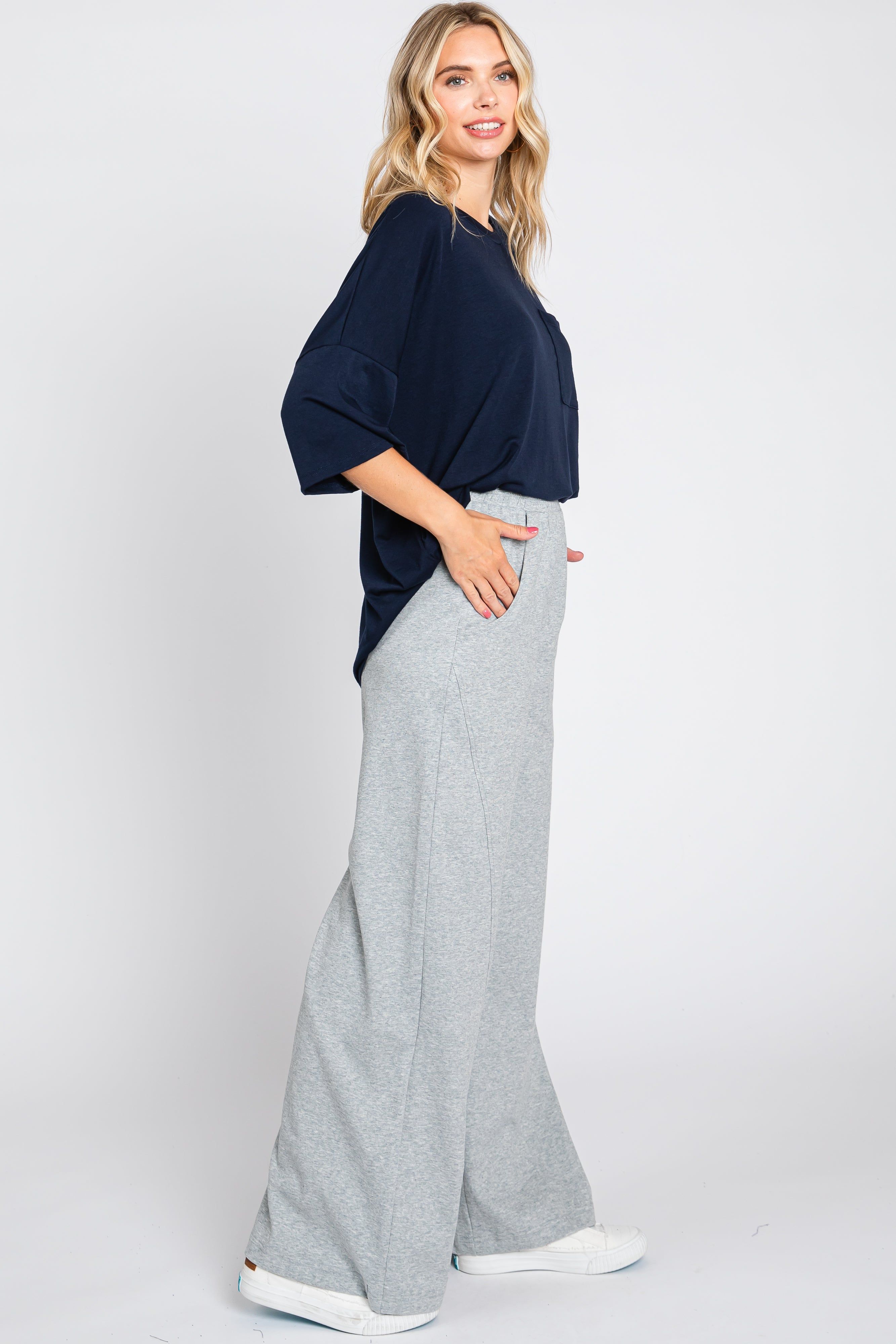 Heather Grey Basic Wide Leg Lounge Pants sold by Pinkblush product image thumbnail 2