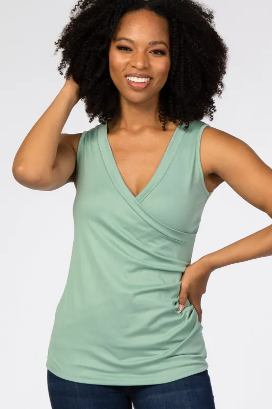 Light Olive Crossover Ruched Nursing Tank sold by Pinkblush