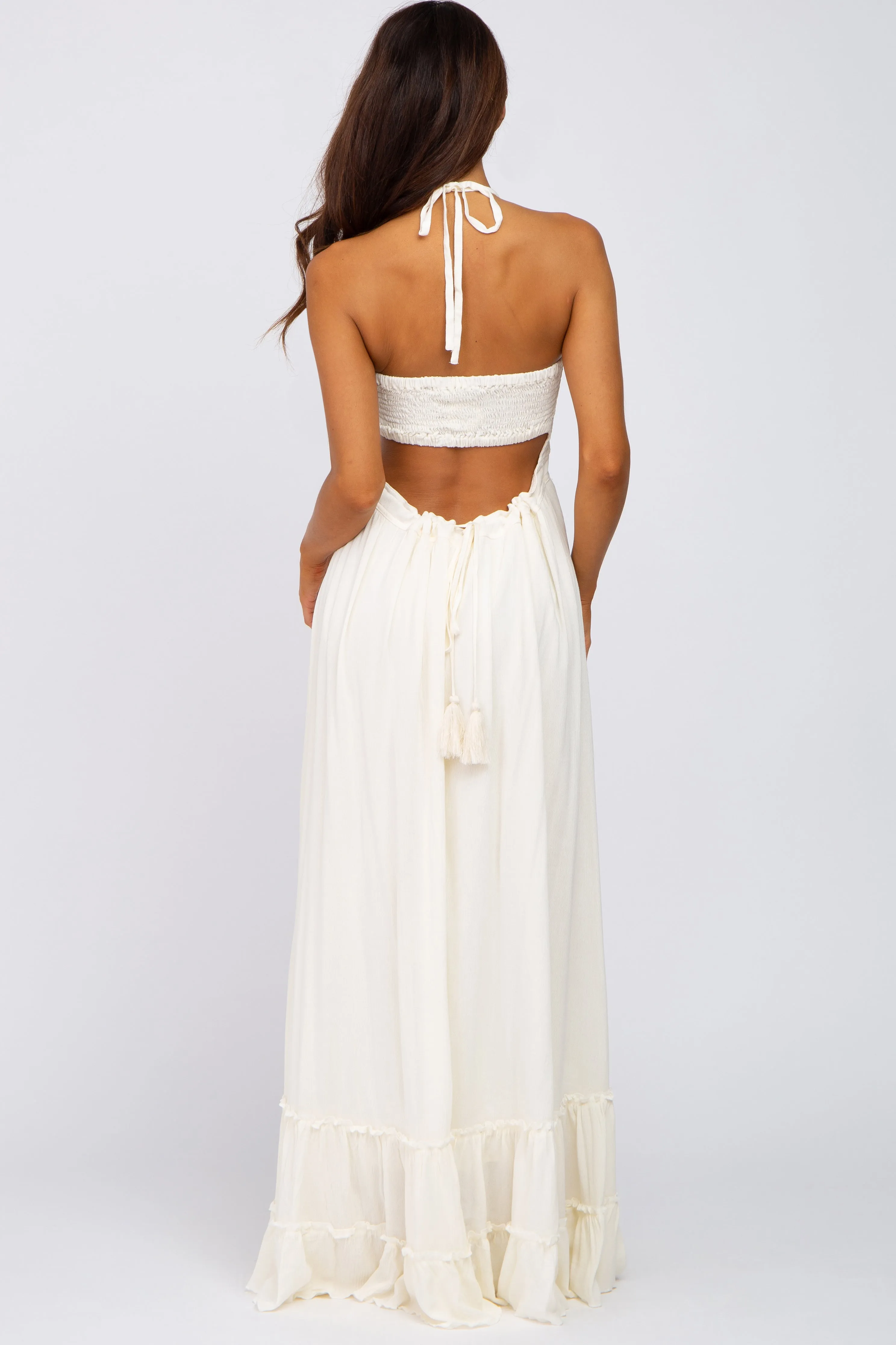 Cream Halter Neck Cut Out Maxi Dress sold by Pinkblush product image thumbnail 3