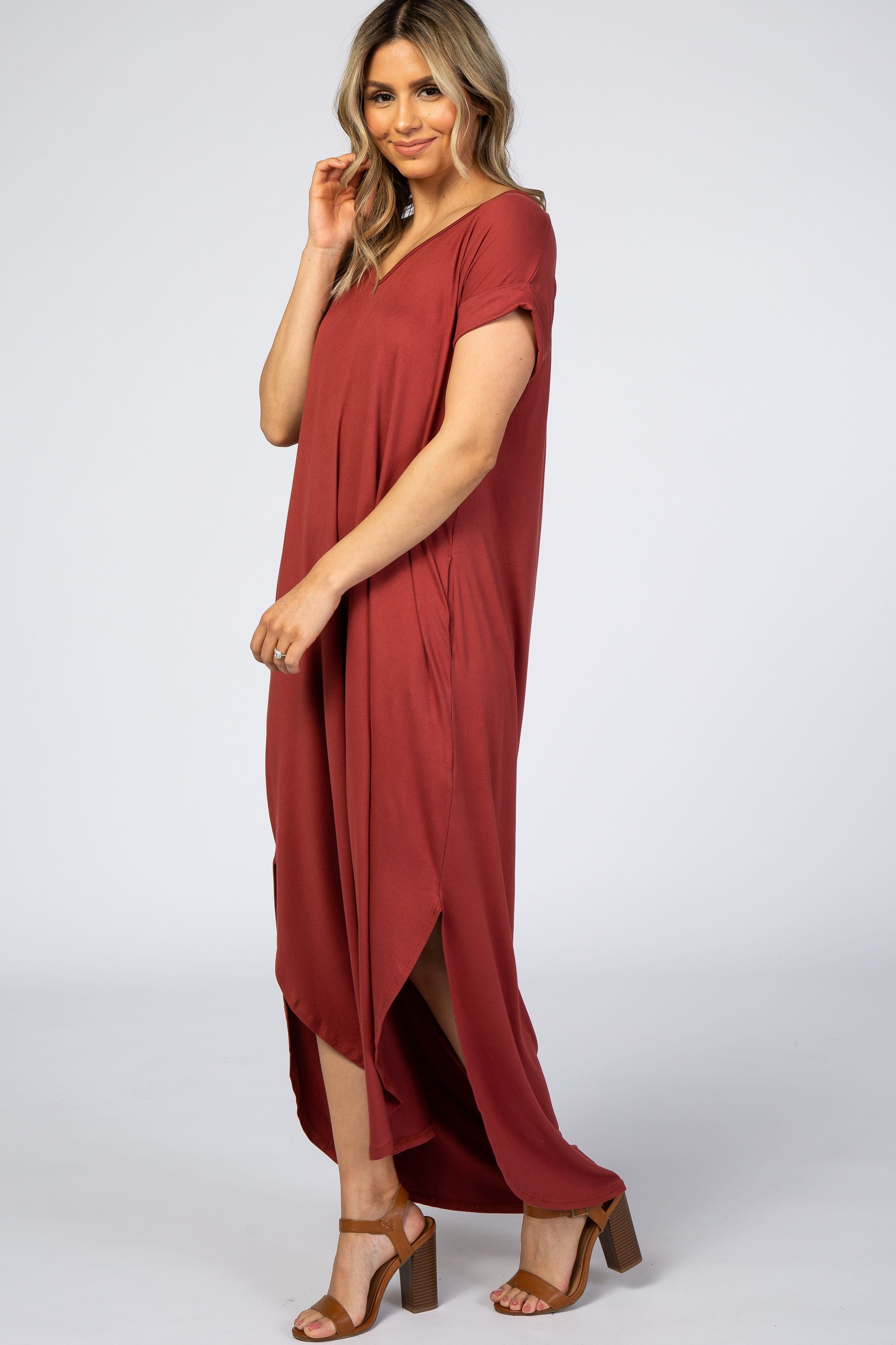 Rust Side Slit Maxi Dress sold by Pinkblush product image thumbnail 2