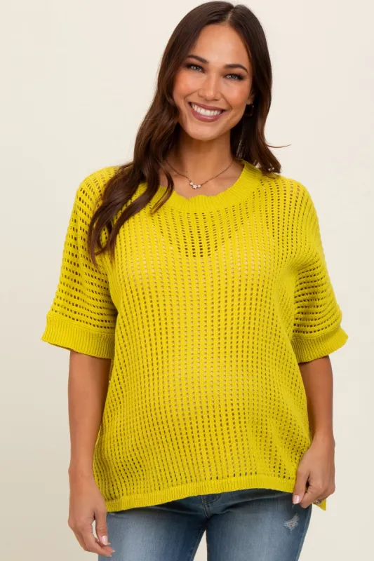 Lime Crochet Knit Short Dolman Sleeve Maternity Top sold by Pinkblush