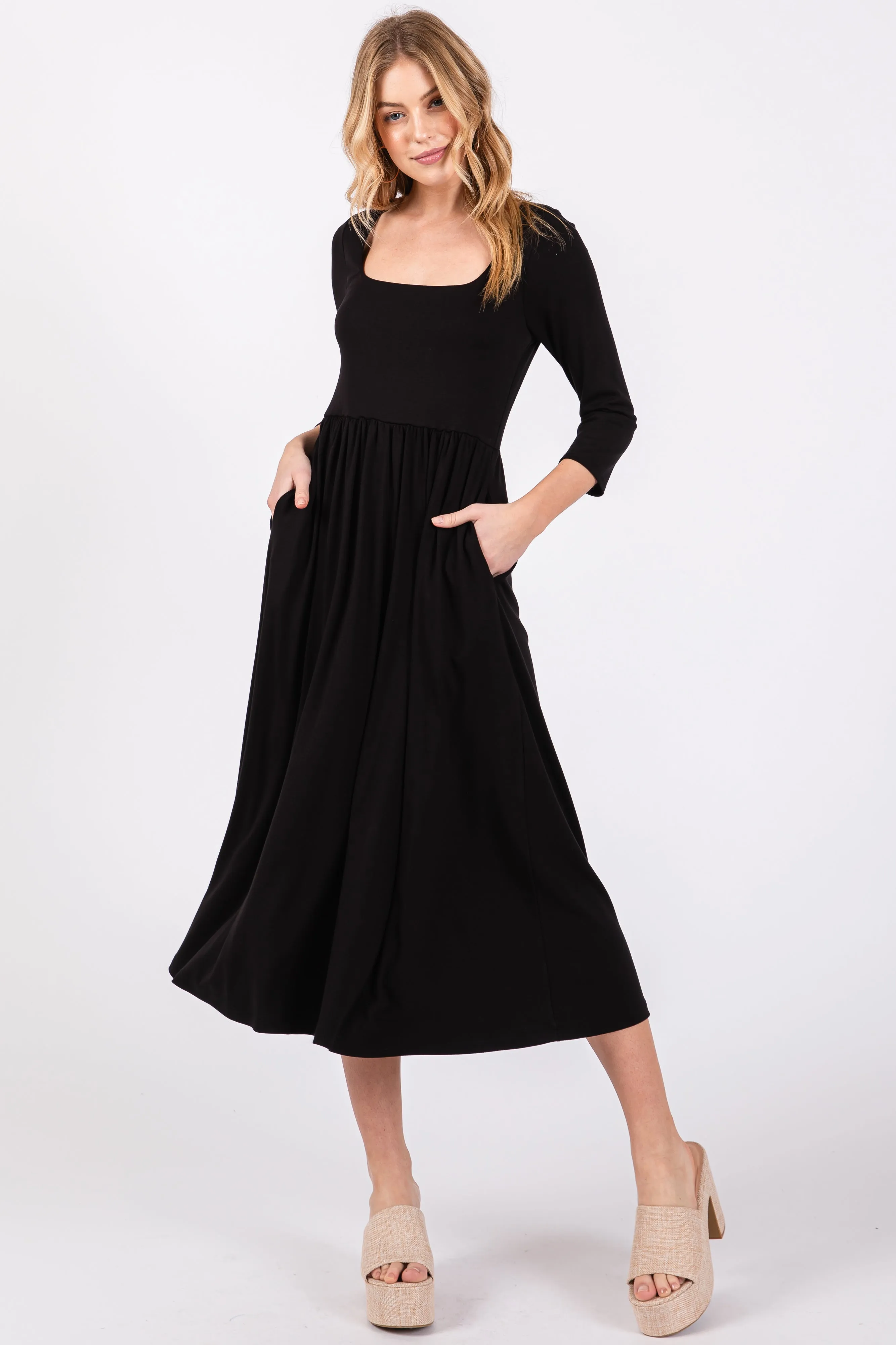 Black Square Neck 3/4 Sleeve Midi Dress sold by Pinkblush product image thumbnail 4
