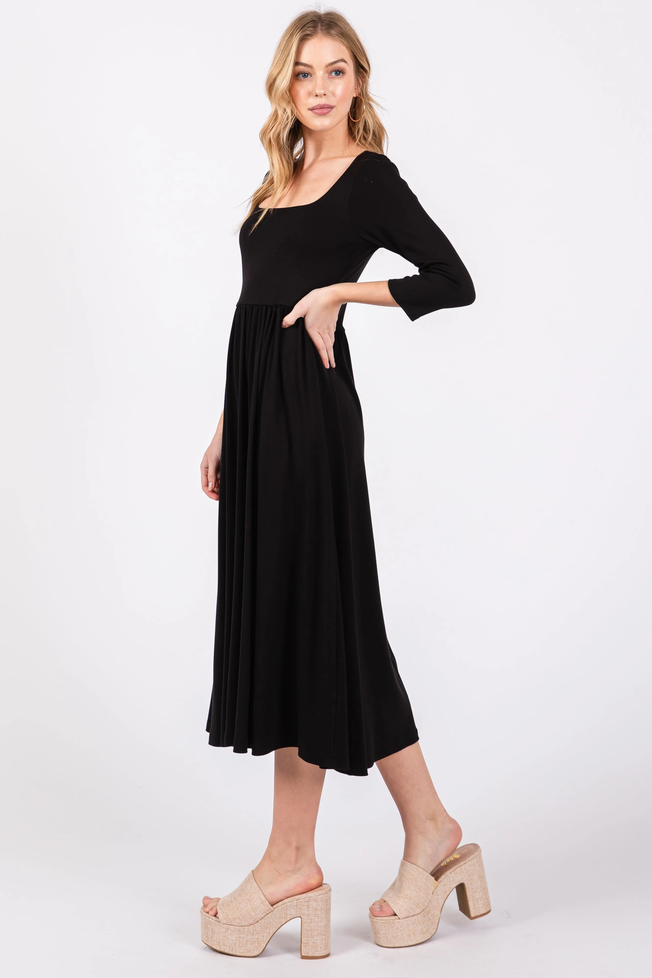 Black Square Neck 3/4 Sleeve Midi Dress sold by Pinkblush product image thumbnail 2