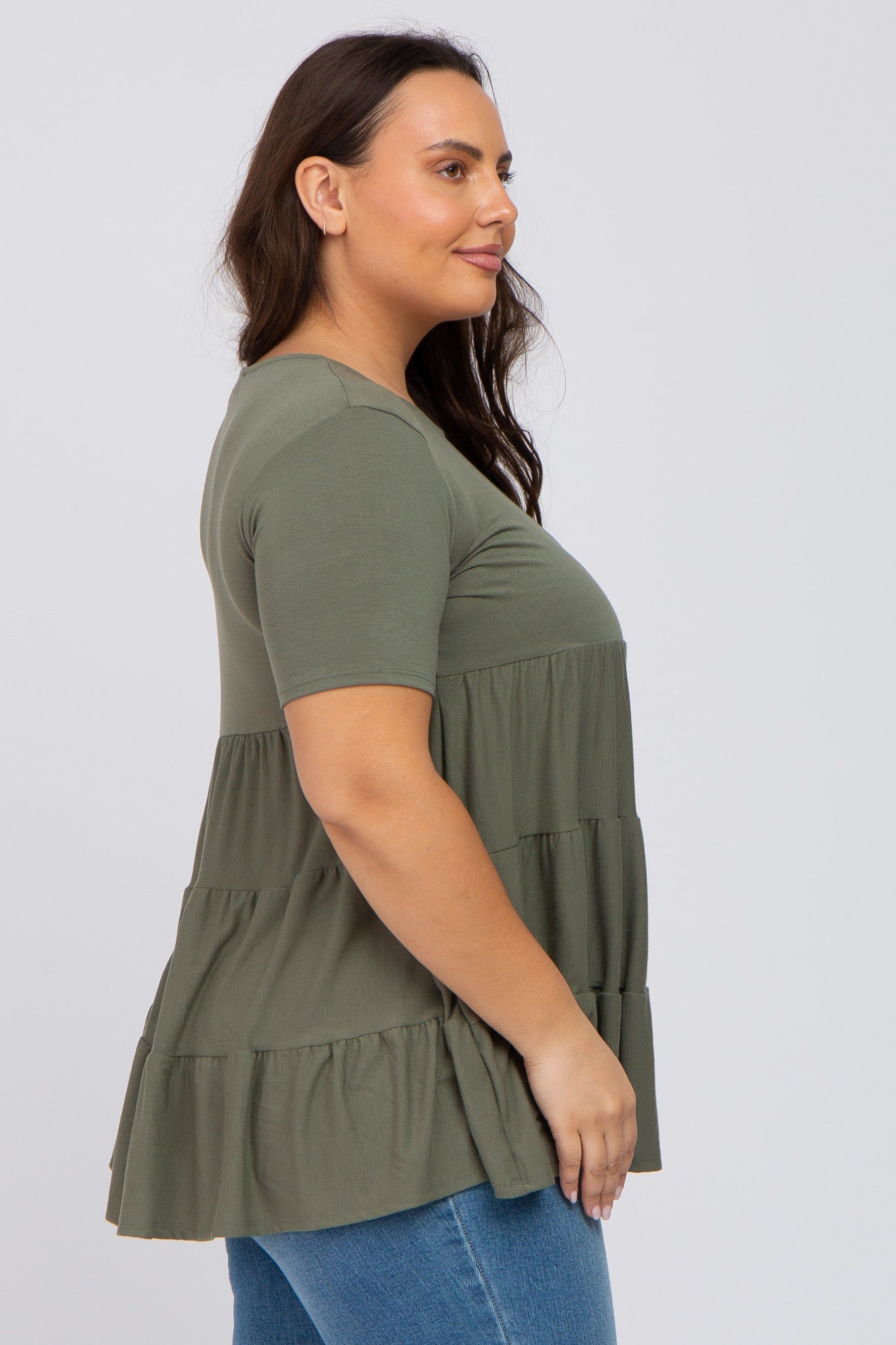 Olive Tiered Plus Short Sleeve Top sold by Pinkblush product image thumbnail 2