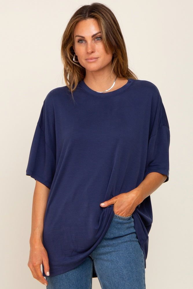 Navy Basic Oversized T-Shirt sold by Pinkblush