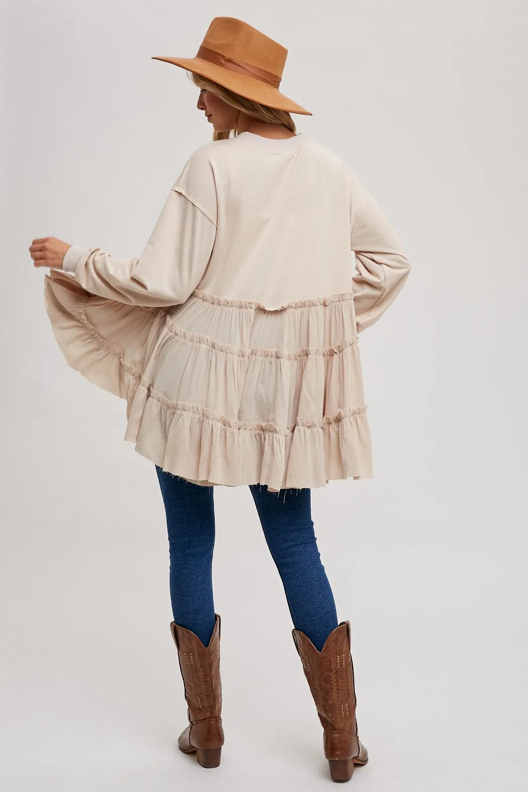 Oatmeal Tierd Ruffle Hem Sweatshirt sold by Pinkblush product image thumbnail 5