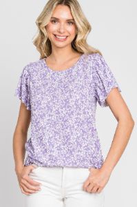 Lavender Floral Ribbed Ruffle Short Sleeve Maternity Top sold by Pinkblush