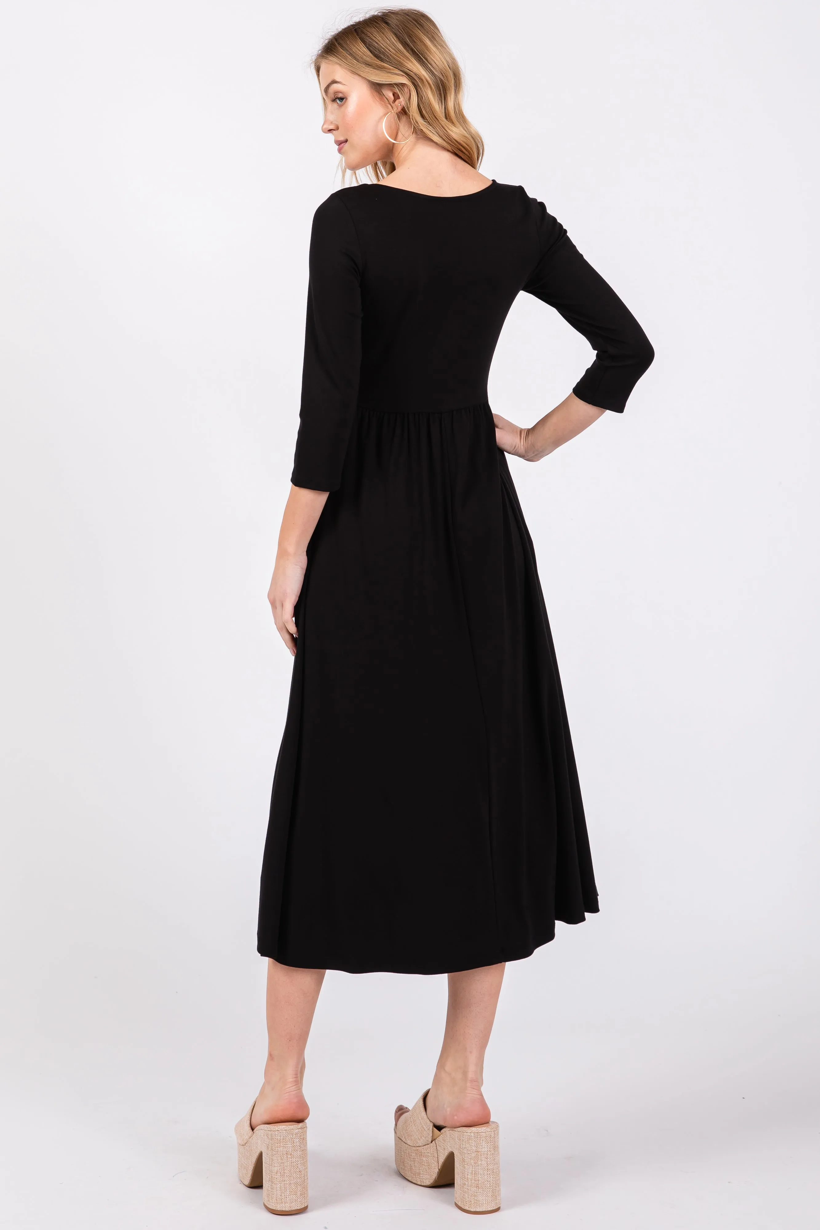 Black Square Neck 3/4 Sleeve Midi Dress sold by Pinkblush product image thumbnail 3