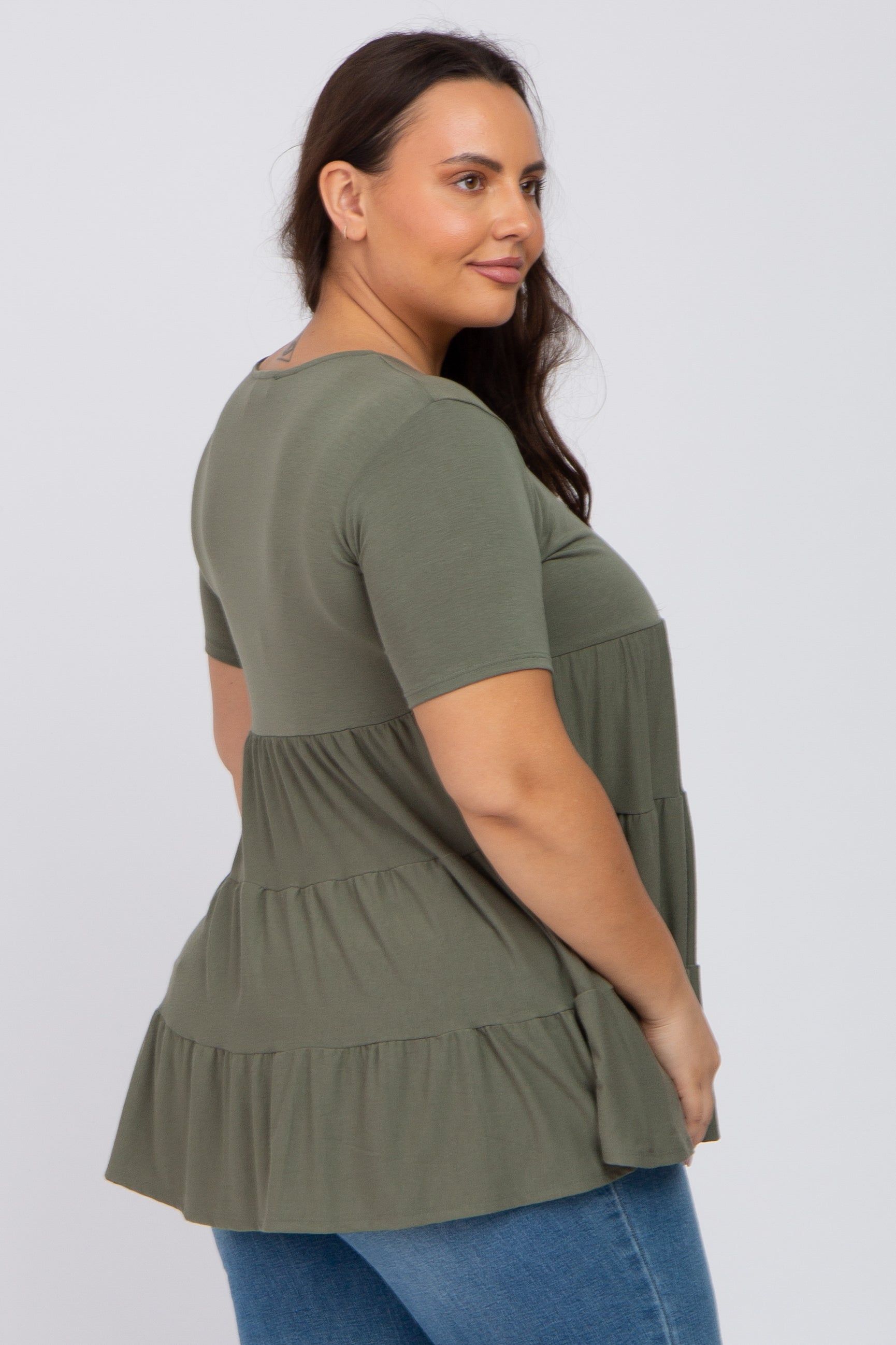 Olive Tiered Plus Short Sleeve Top sold by Pinkblush product image thumbnail 3