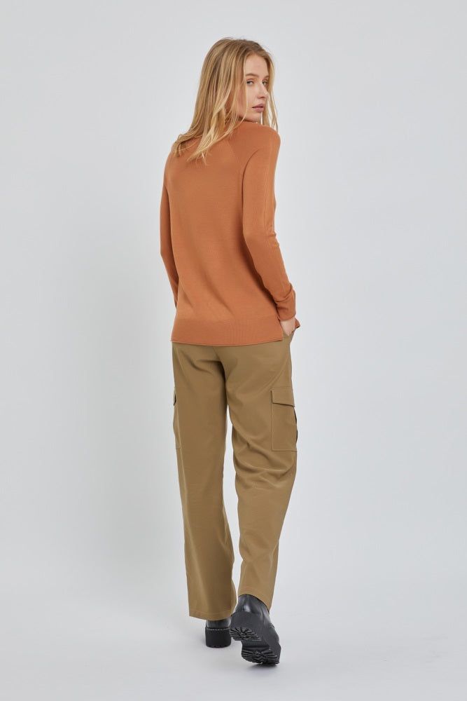 Camel Fine Knit V-Neck Side Slit Top sold by Pinkblush product image thumbnail 3