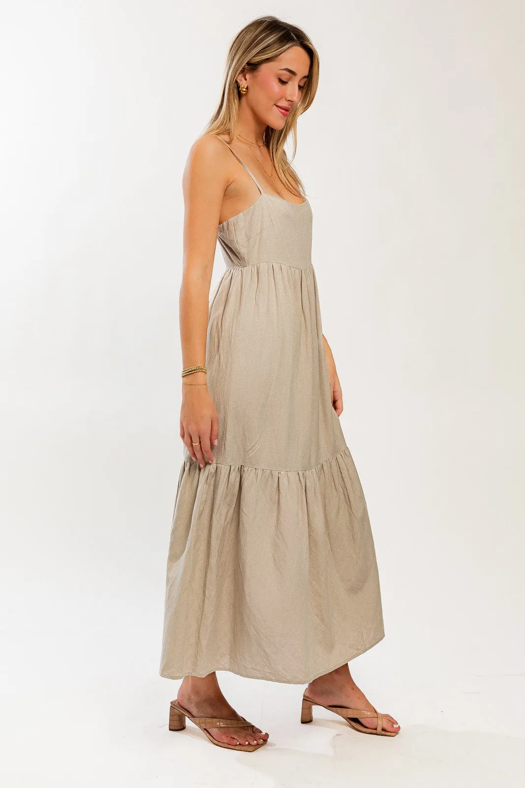 Taupe Square Neck Sleeveless Tiered Maxi Dress sold by Pinkblush product image thumbnail 2
