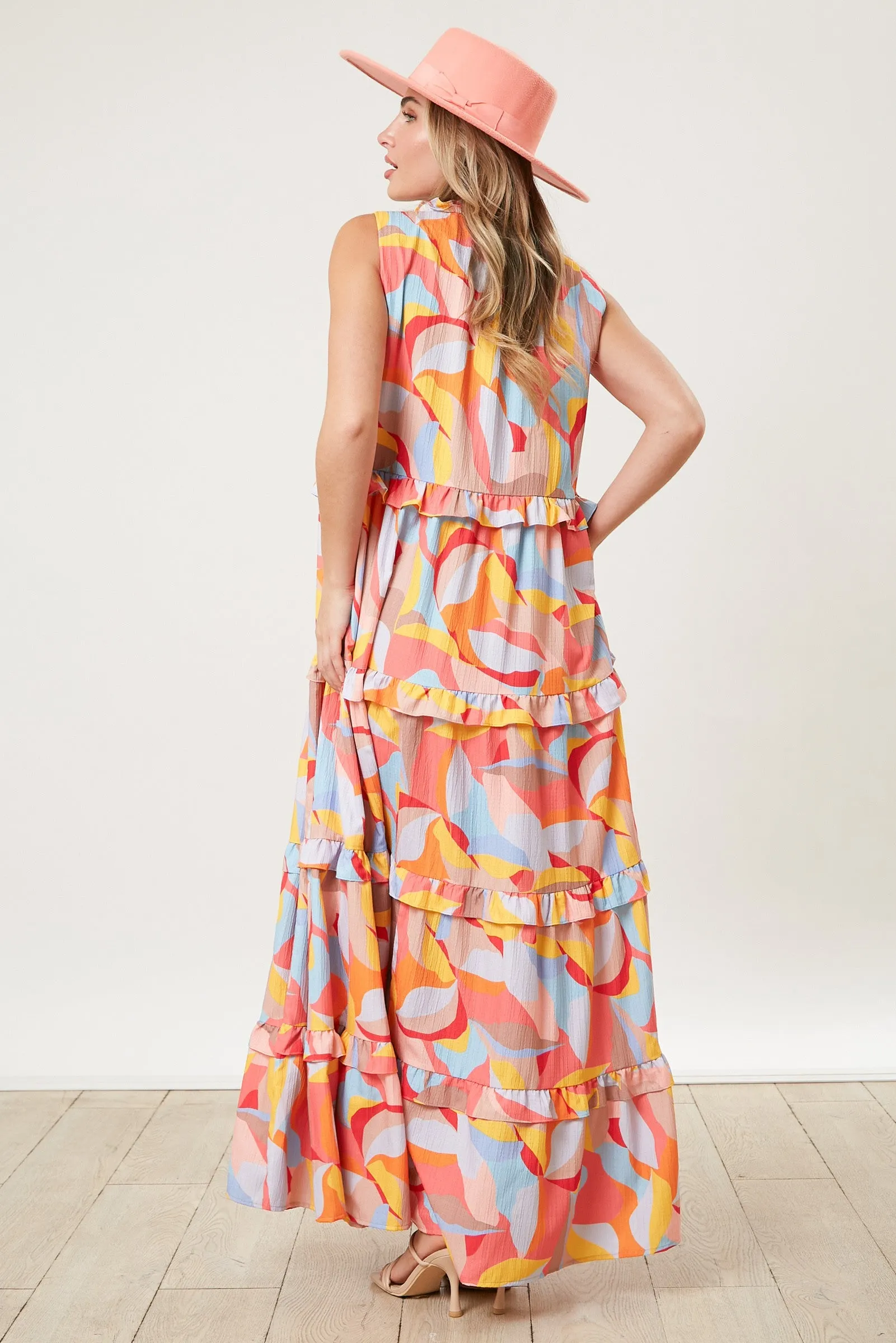 Orange Abstract Ruffle Tiered Maxi Dress sold by Pinkblush product image thumbnail 3