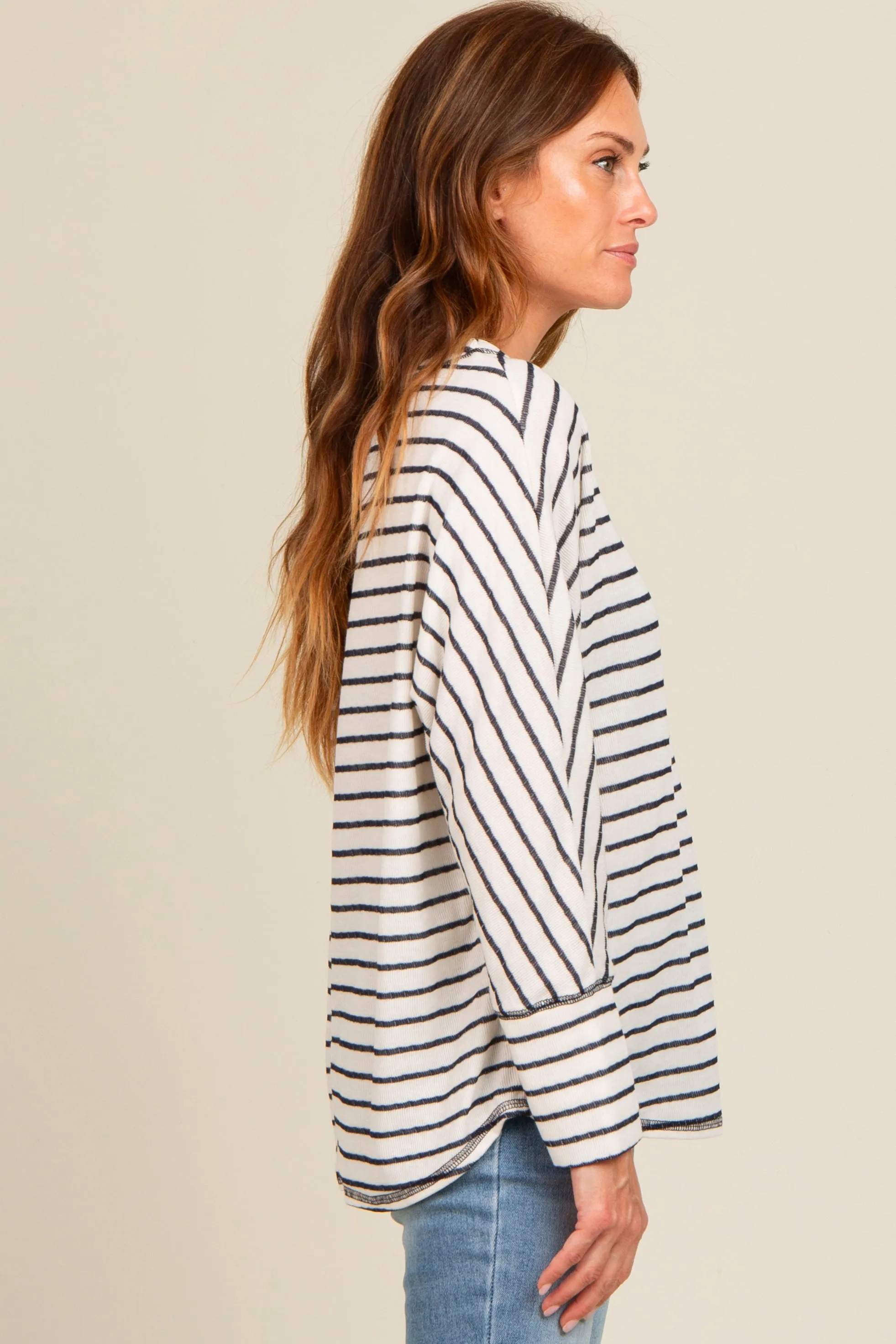 Ivory Striped Boat Neck Long Sleeve Top sold by Pinkblush product image thumbnail 2