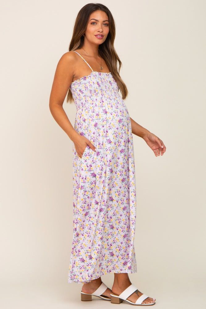Lavender Square Neck Smocked Maternity Midi Dress sold by Pinkblush product image thumbnail 2