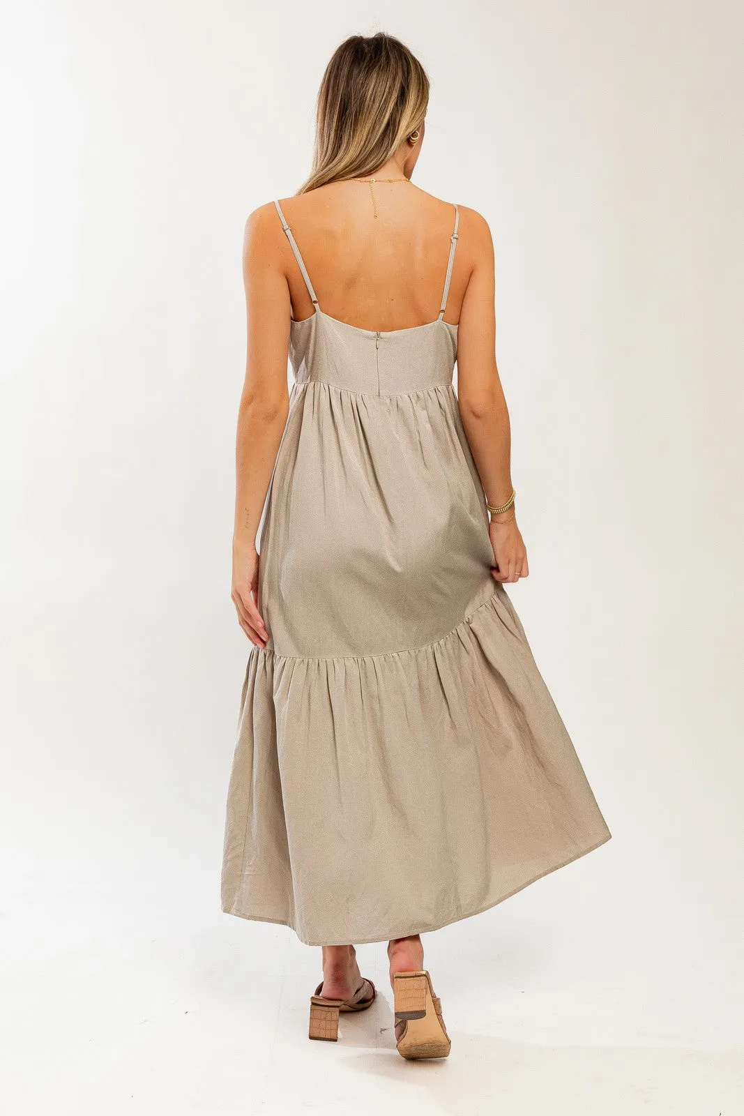 Taupe Square Neck Sleeveless Tiered Maxi Dress sold by Pinkblush product image thumbnail 3