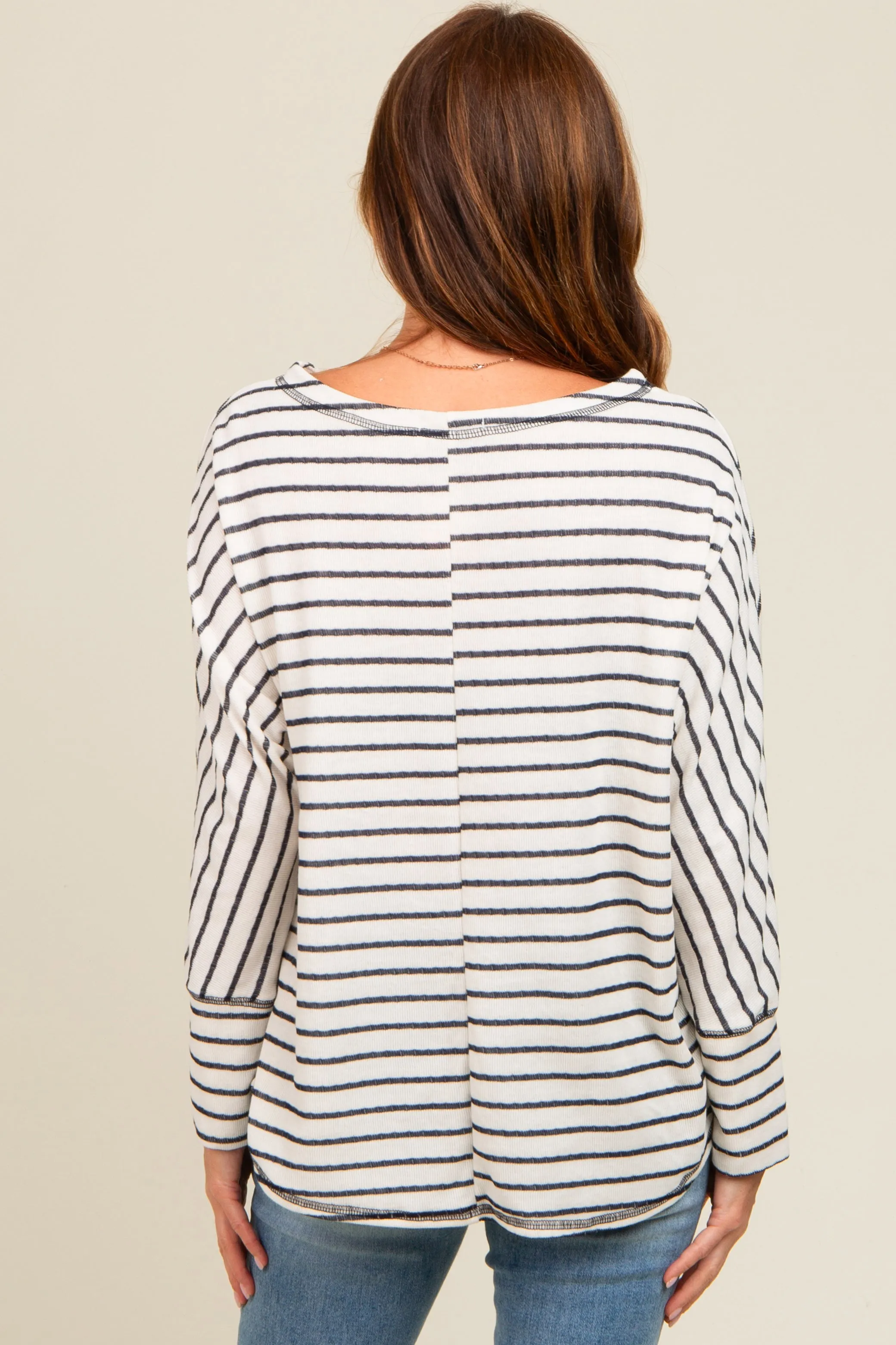 Ivory Striped Boat Neck Long Sleeve Top sold by Pinkblush product image thumbnail 3
