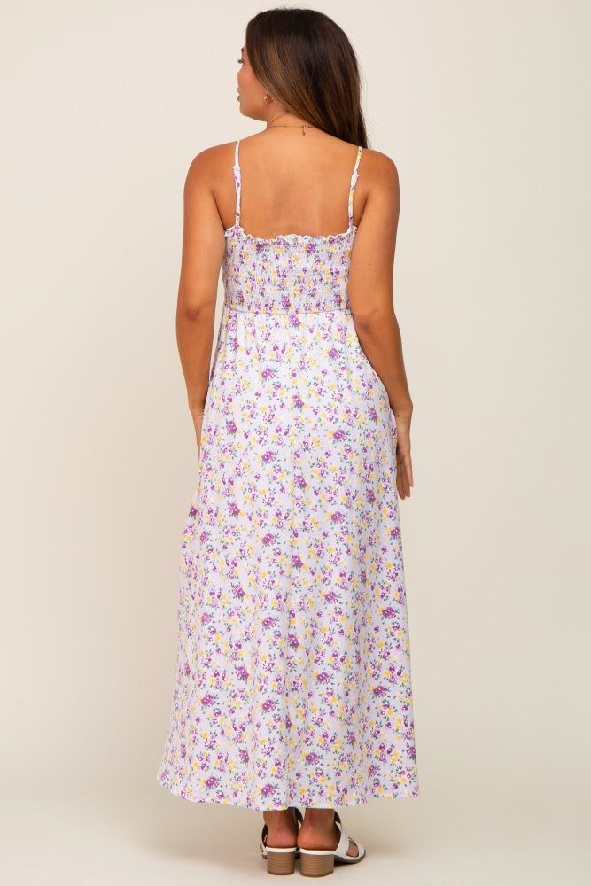 Lavender Square Neck Smocked Maternity Midi Dress sold by Pinkblush product image thumbnail 3