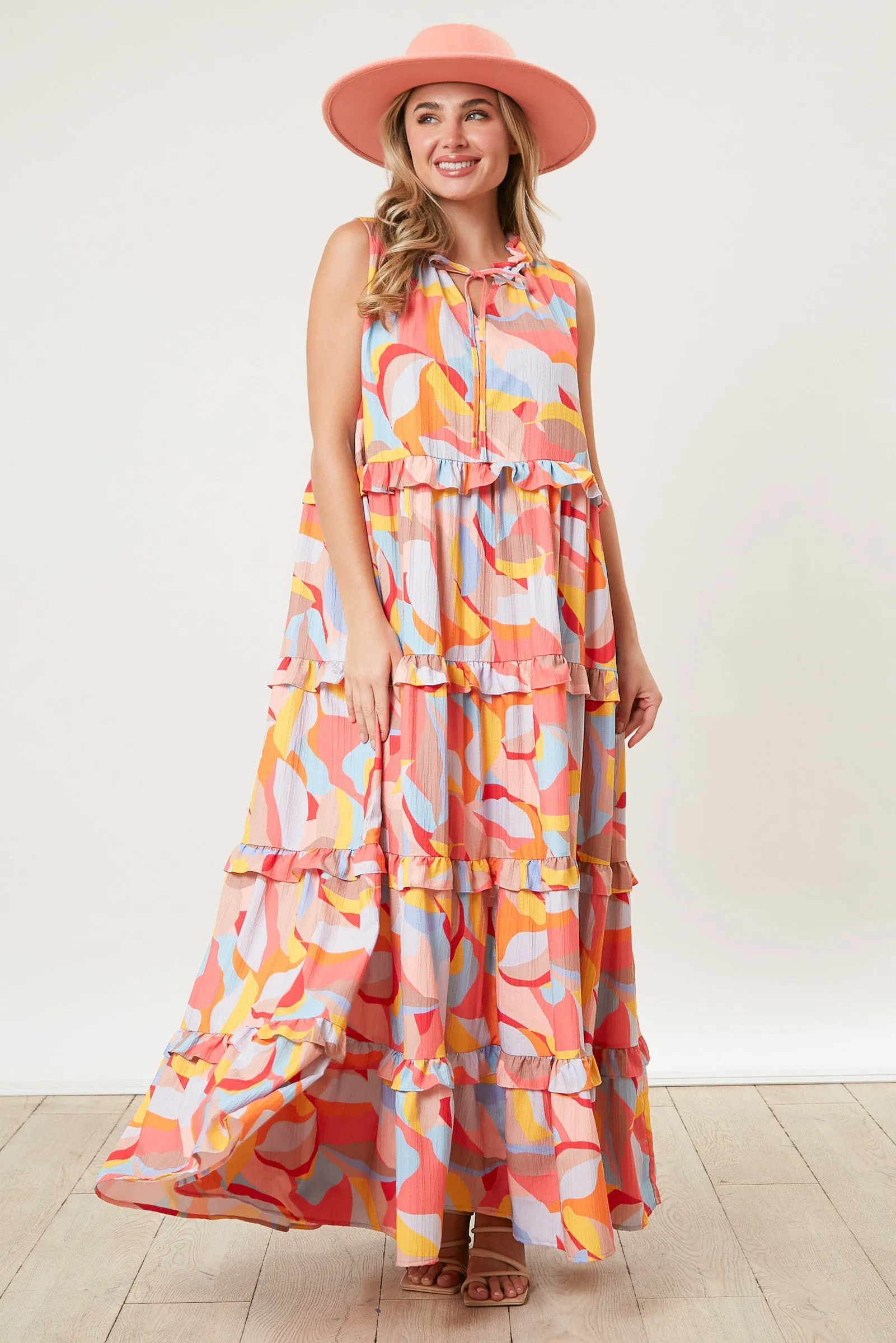 Orange Abstract Ruffle Tiered Maxi Dress sold by Pinkblush product image thumbnail 2
