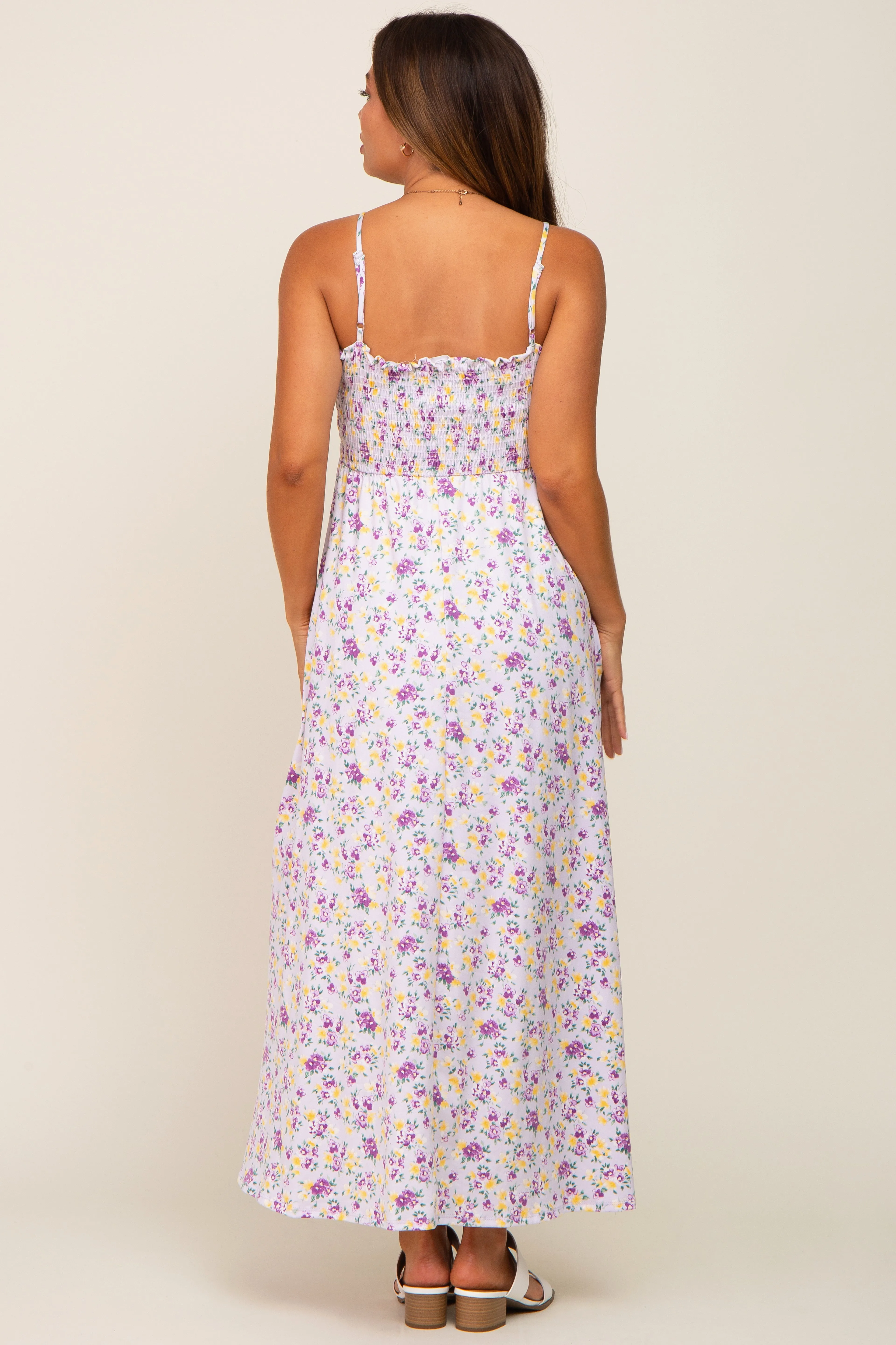 Lavender Square Neck Smocked Maternity Midi Dress sold by Pinkblush product image thumbnail 2