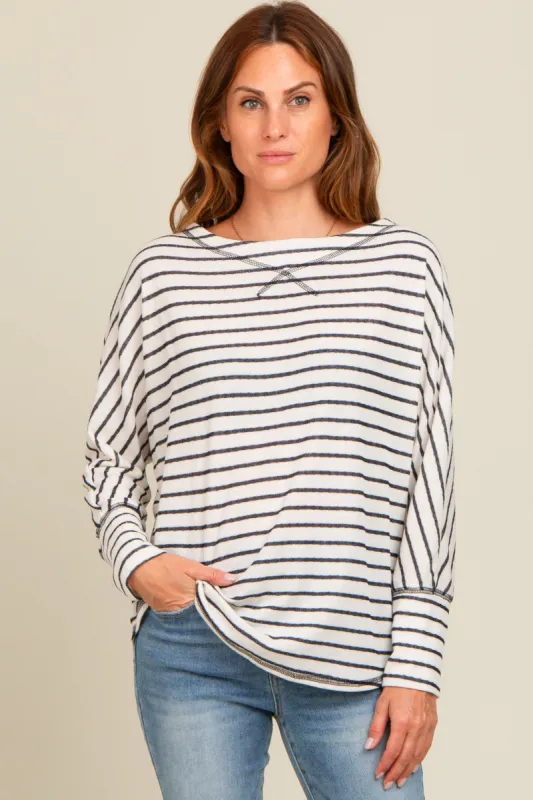 Ivory Striped Boat Neck Long Sleeve Top sold by Pinkblush