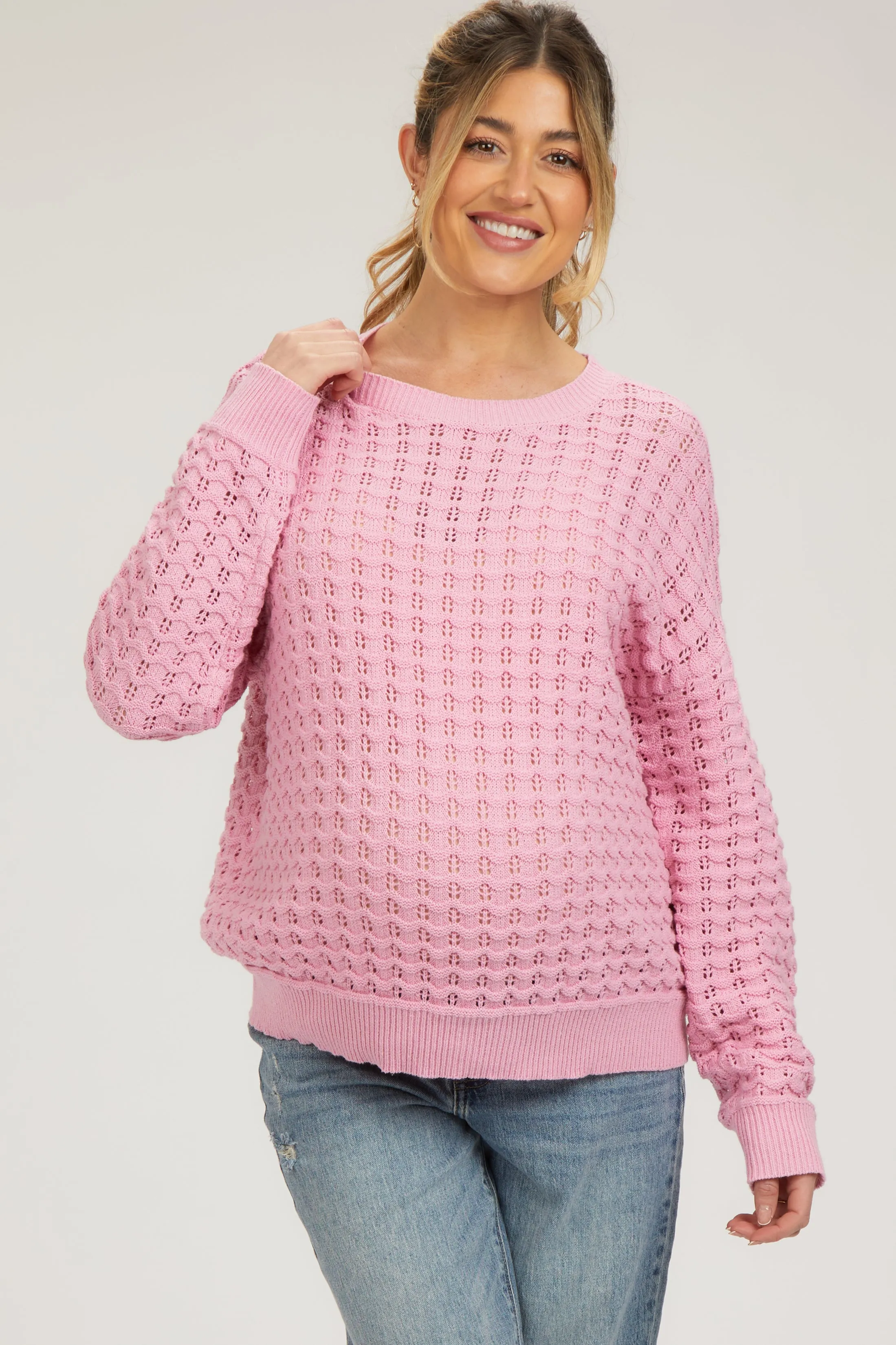 Pink Open Knit Maternity Long Sleeve Top sold by Pinkblush