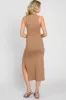 Mocha Ribbed Cutout Shoulder Side Slit Midi Dress sold by Pinkblush