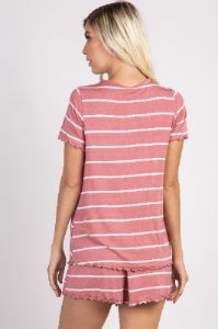 PinkBlush Mauve Striped Ruffle Trim Pajama Set sold by Pinkblush