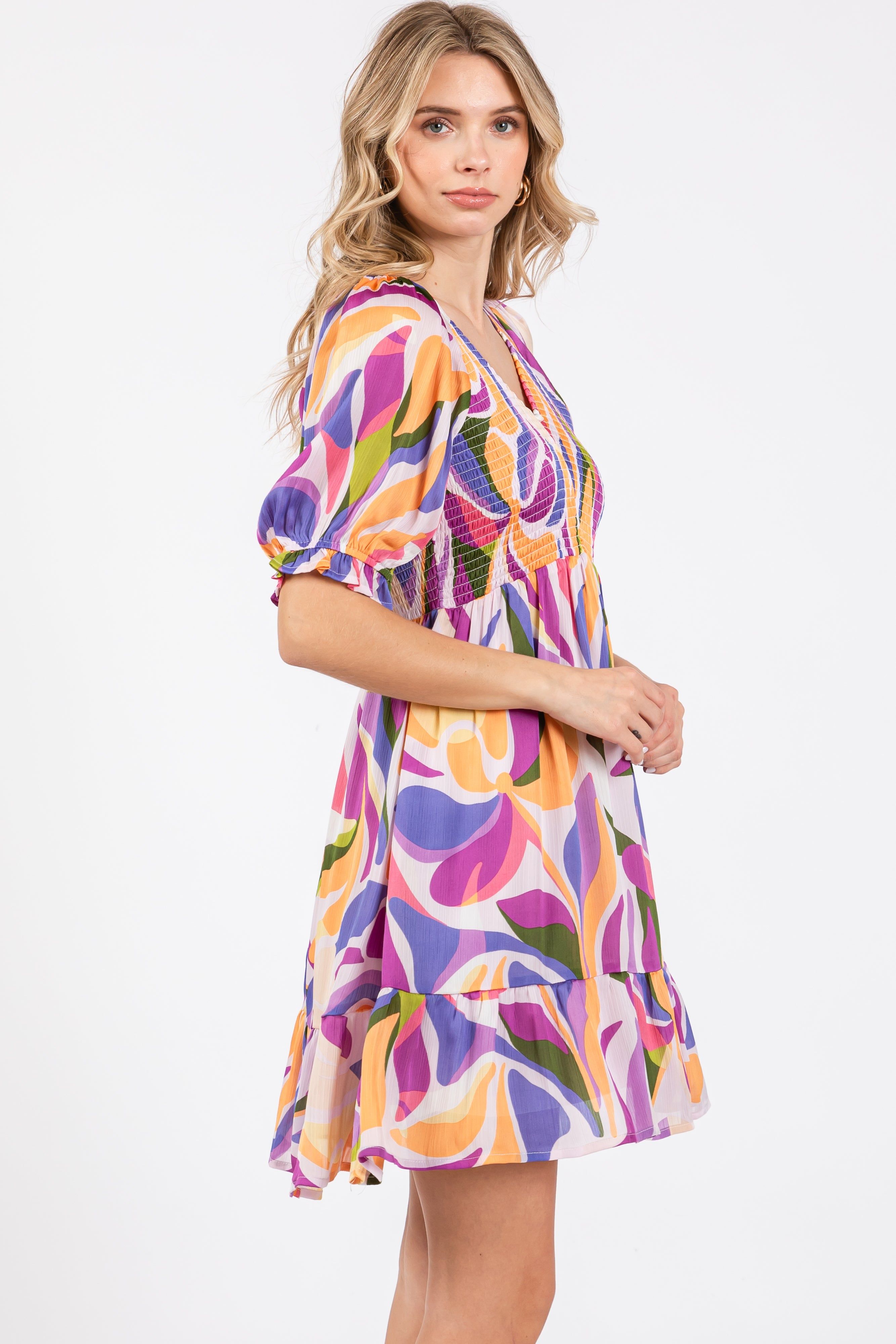 Lavender Abstract Print Smocked Dress sold by Pinkblush product image thumbnail 3