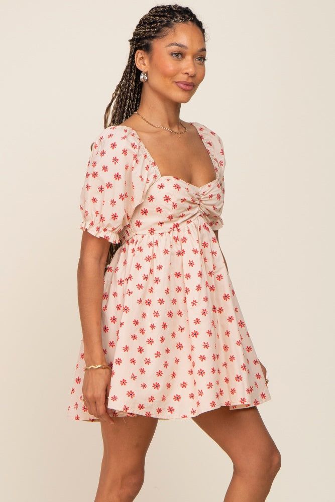 Beige Floral Puff Sleeve Romper sold by Pinkblush product image thumbnail 2