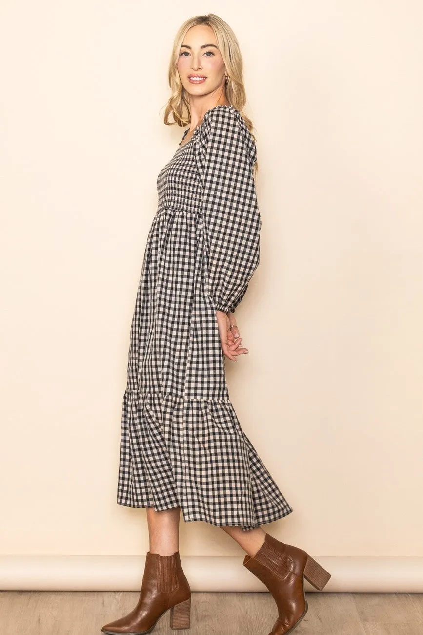 Black Gingham Long Sleeve Midi Dress sold by Pinkblush product image thumbnail 3