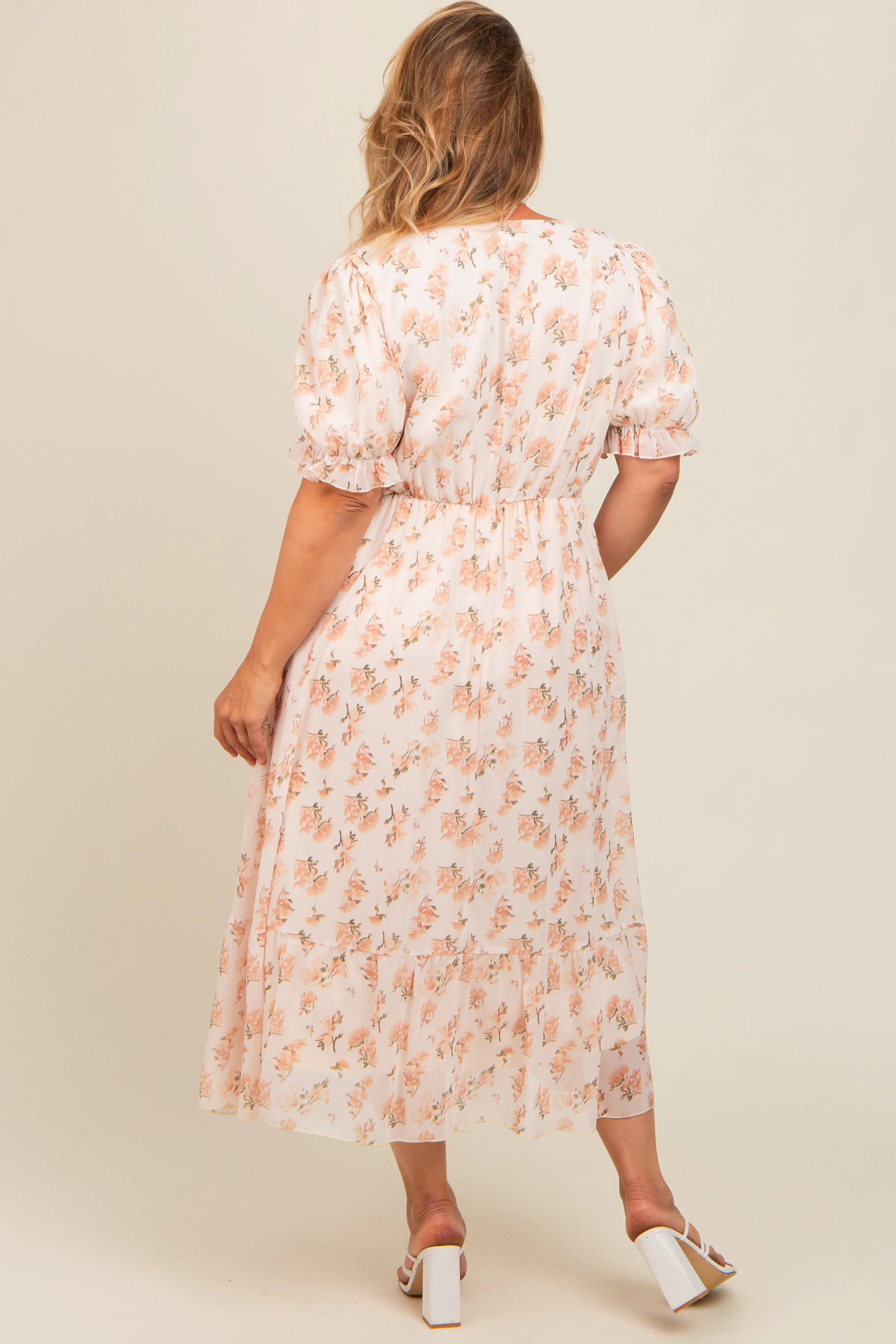Cream Floral Puff Sleeve Plus Maternity Maxi Dress sold by Pinkblush product image thumbnail 4