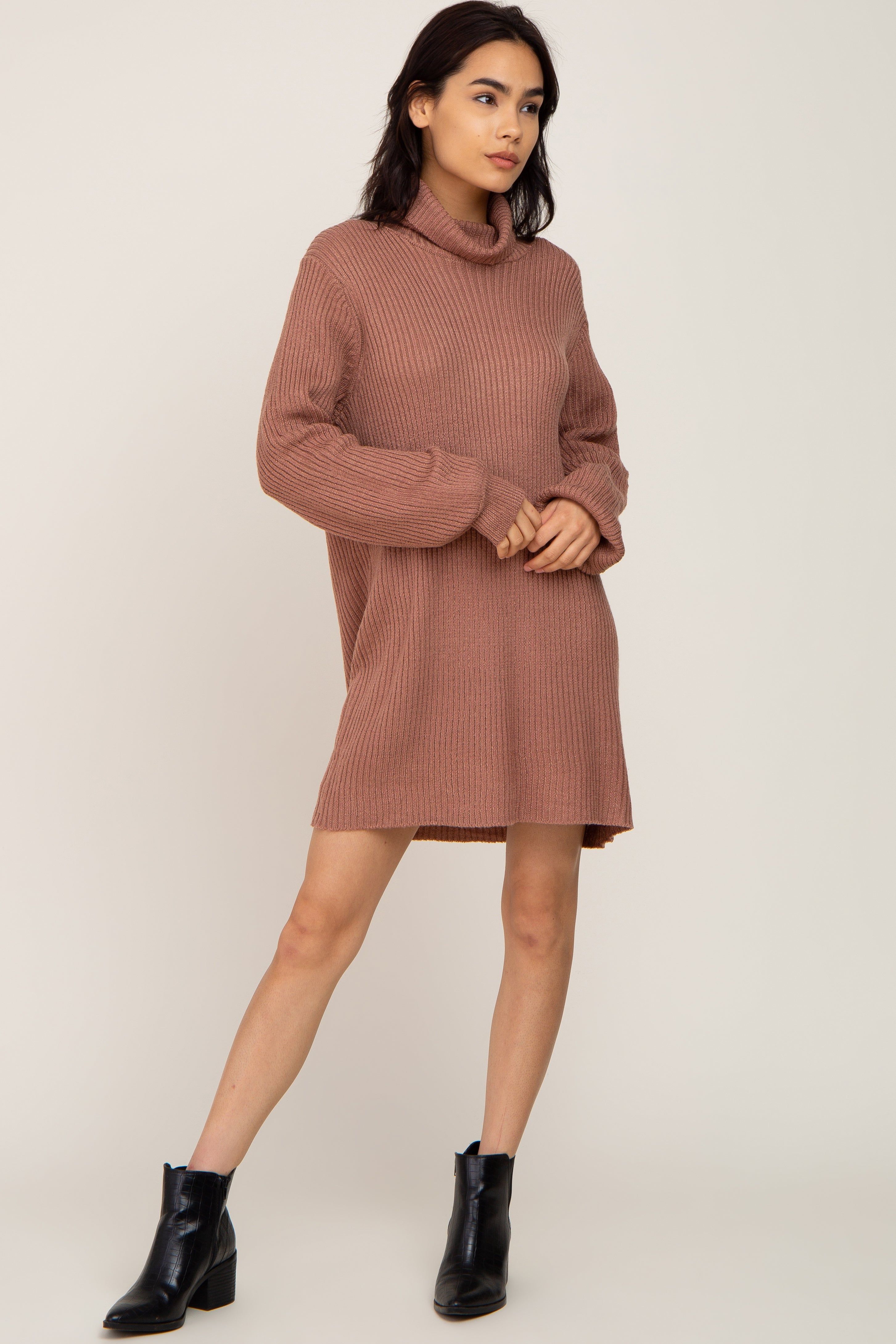 Mocha Turtleneck Sweater Dress sold by Pinkblush product image thumbnail 4