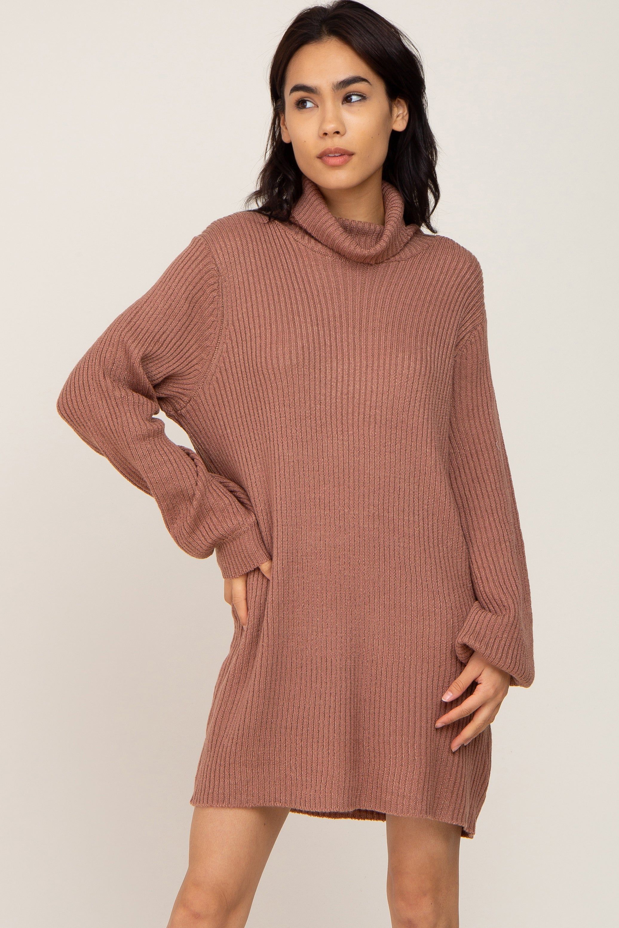 Mocha Turtleneck Sweater Dress sold by Pinkblush
