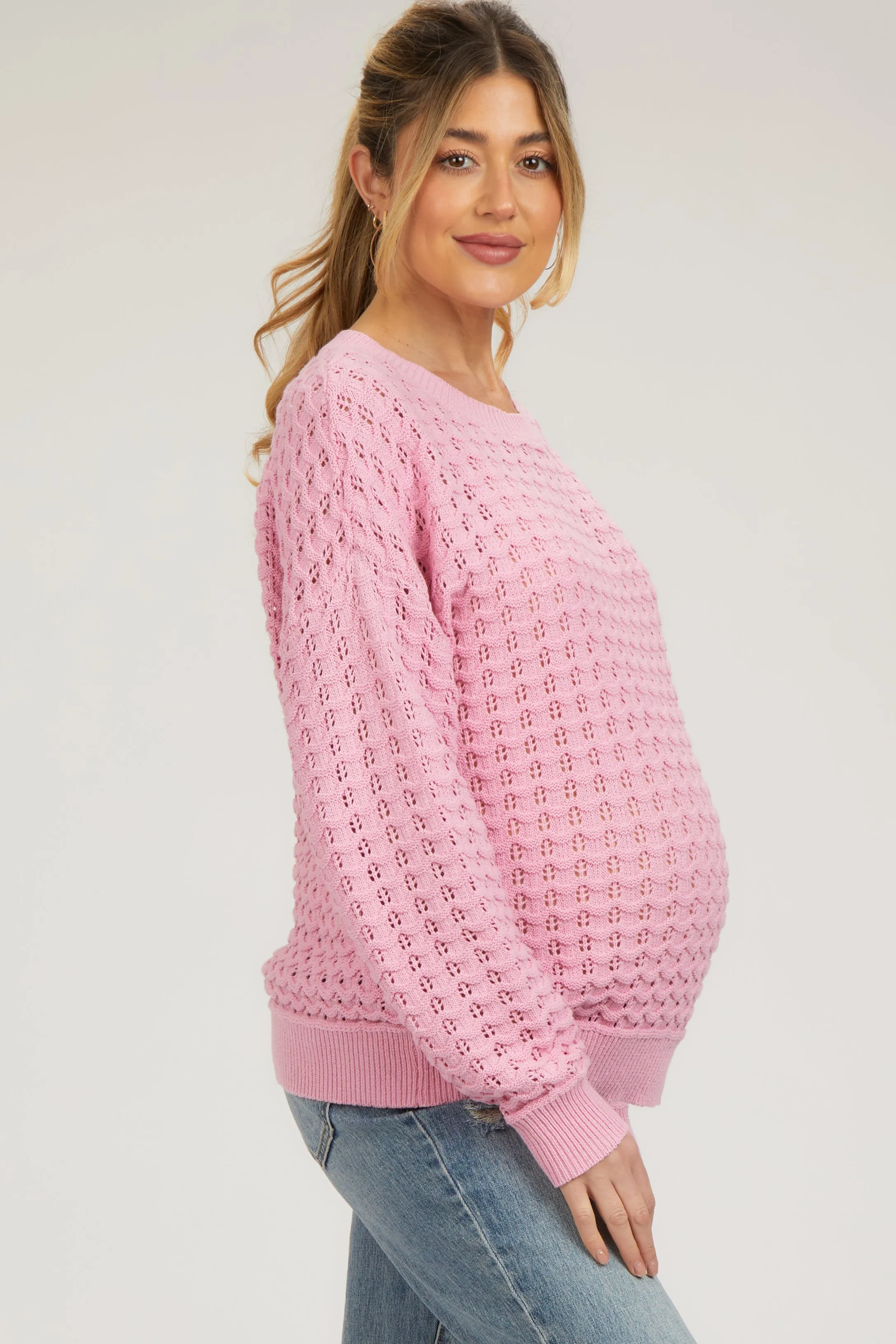 Pink Open Knit Maternity Long Sleeve Top sold by Pinkblush product image thumbnail 2