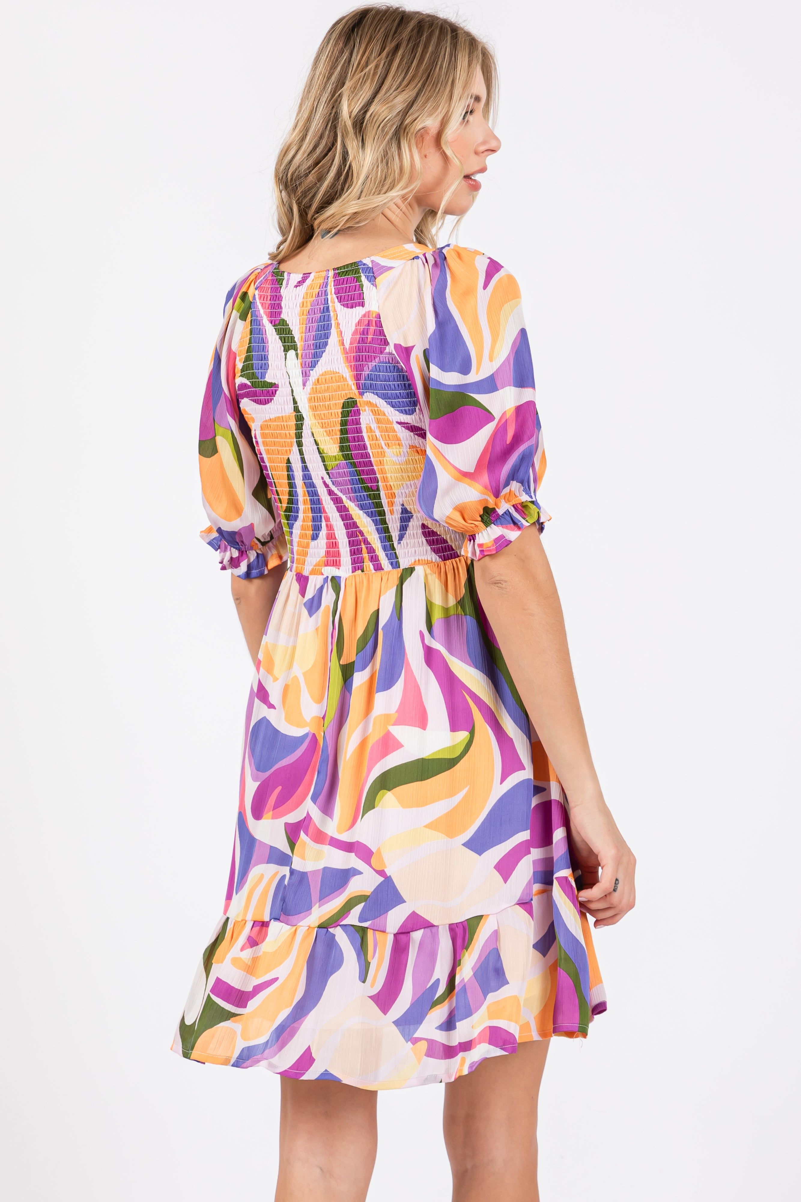 Lavender Abstract Print Smocked Dress sold by Pinkblush product image thumbnail 4