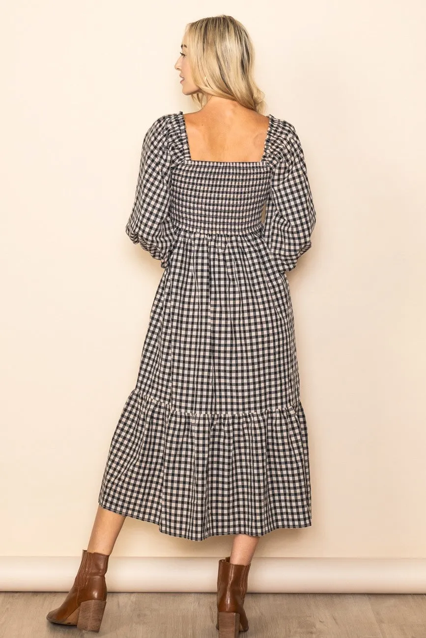Black Gingham Long Sleeve Midi Dress sold by Pinkblush product image thumbnail 4