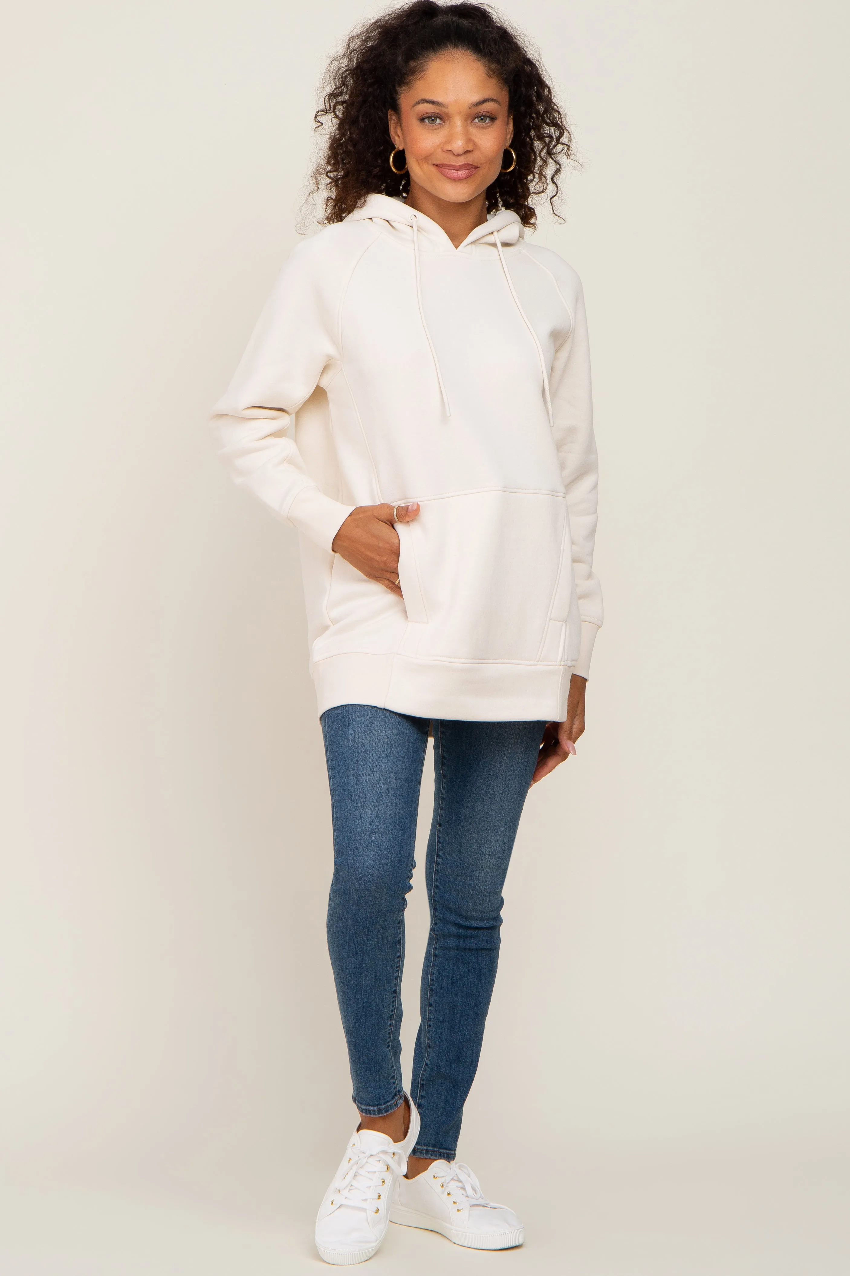 Ivory Fleece Front Pocket Hoodie sold by Pinkblush product image thumbnail 4