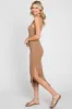 Mocha Ribbed Cutout Shoulder Side Slit Midi Dress sold by Pinkblush