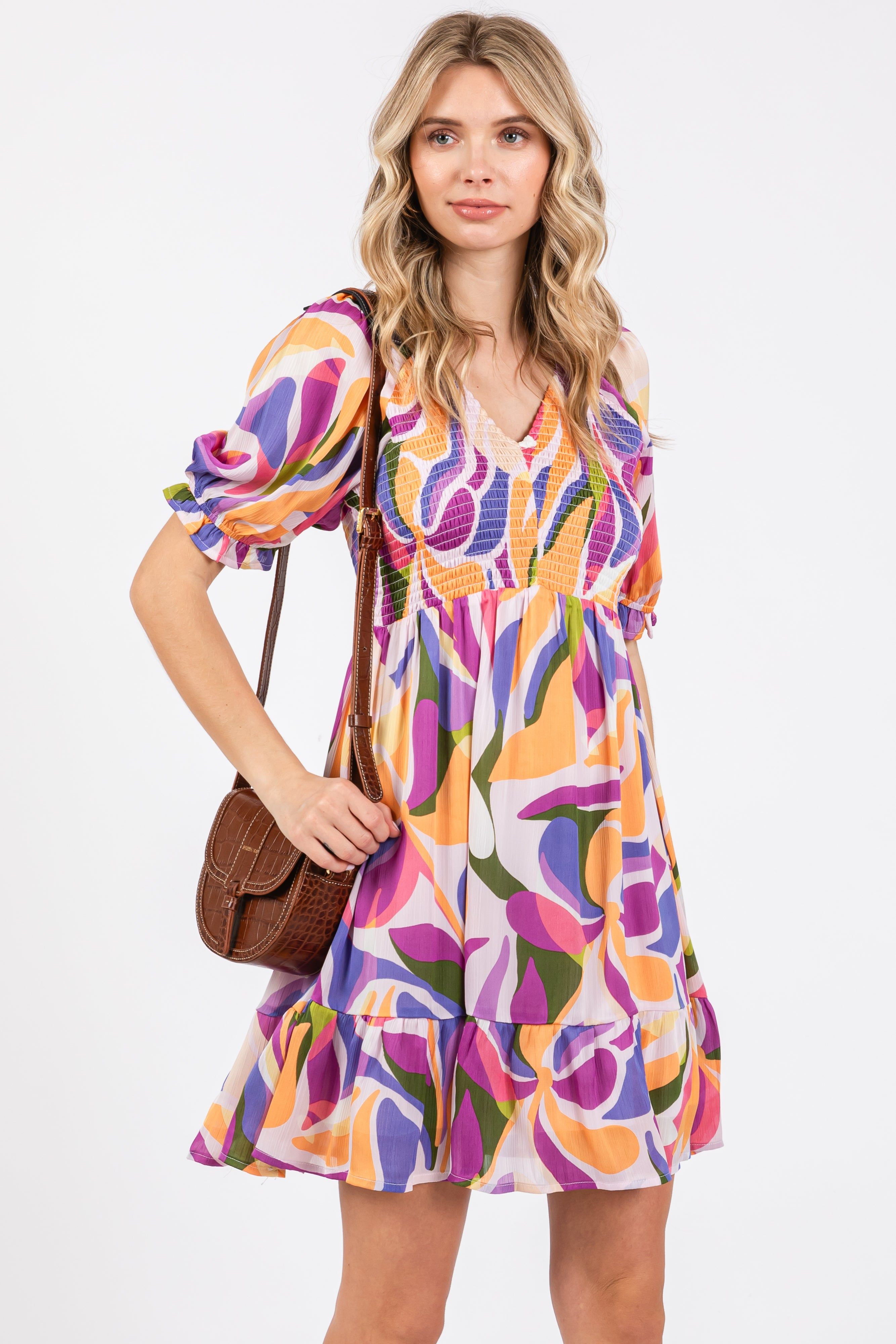 Lavender Abstract Print Smocked Dress sold by Pinkblush product image thumbnail 5