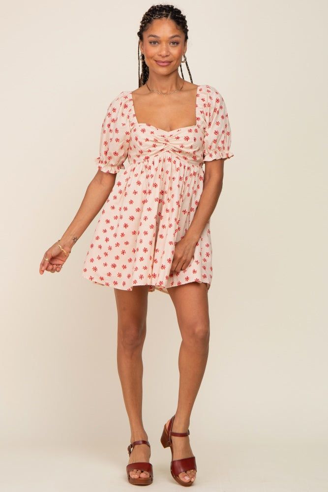 Beige Floral Puff Sleeve Romper sold by Pinkblush product image thumbnail 4