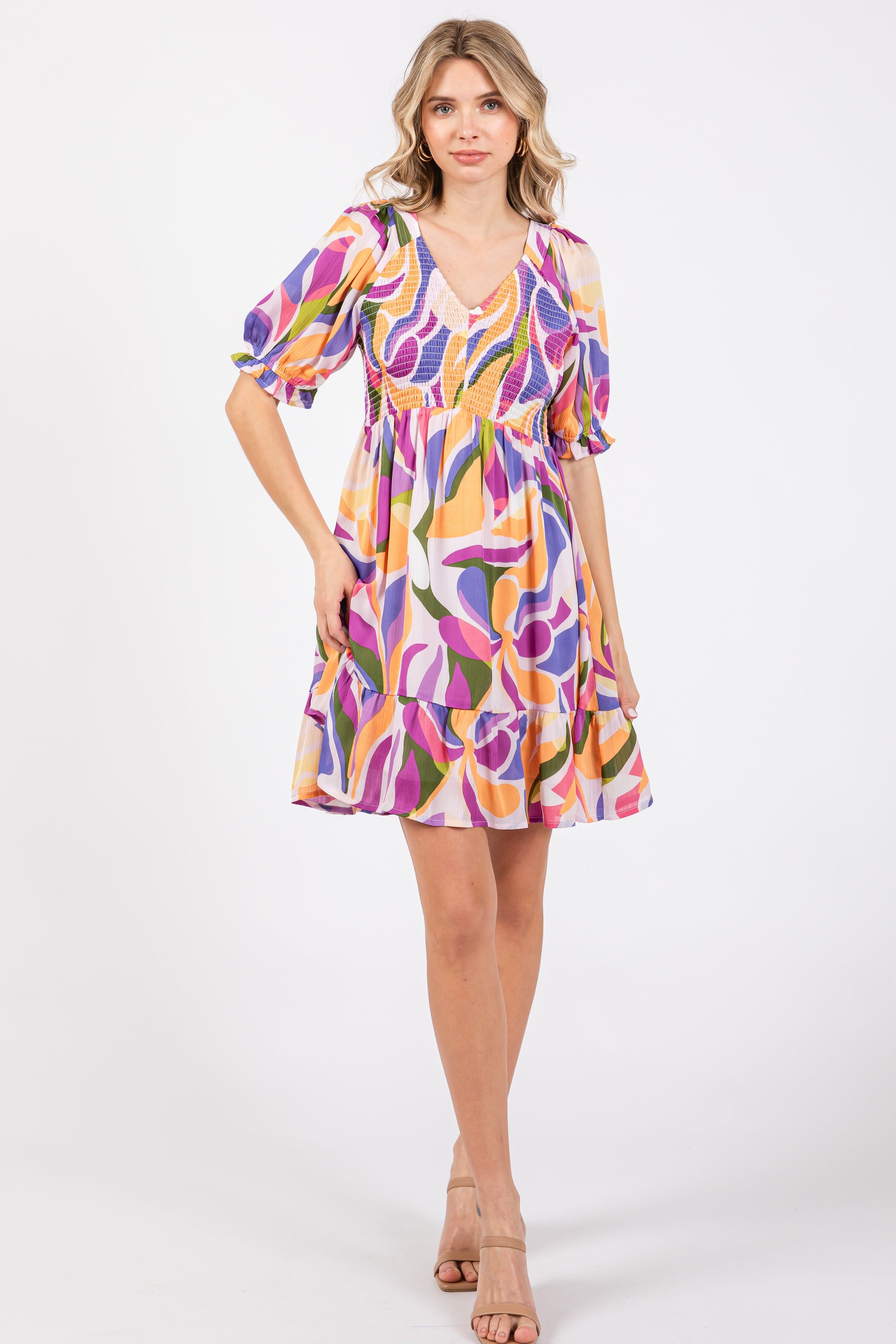 Lavender Abstract Print Smocked Dress sold by Pinkblush product image thumbnail 2
