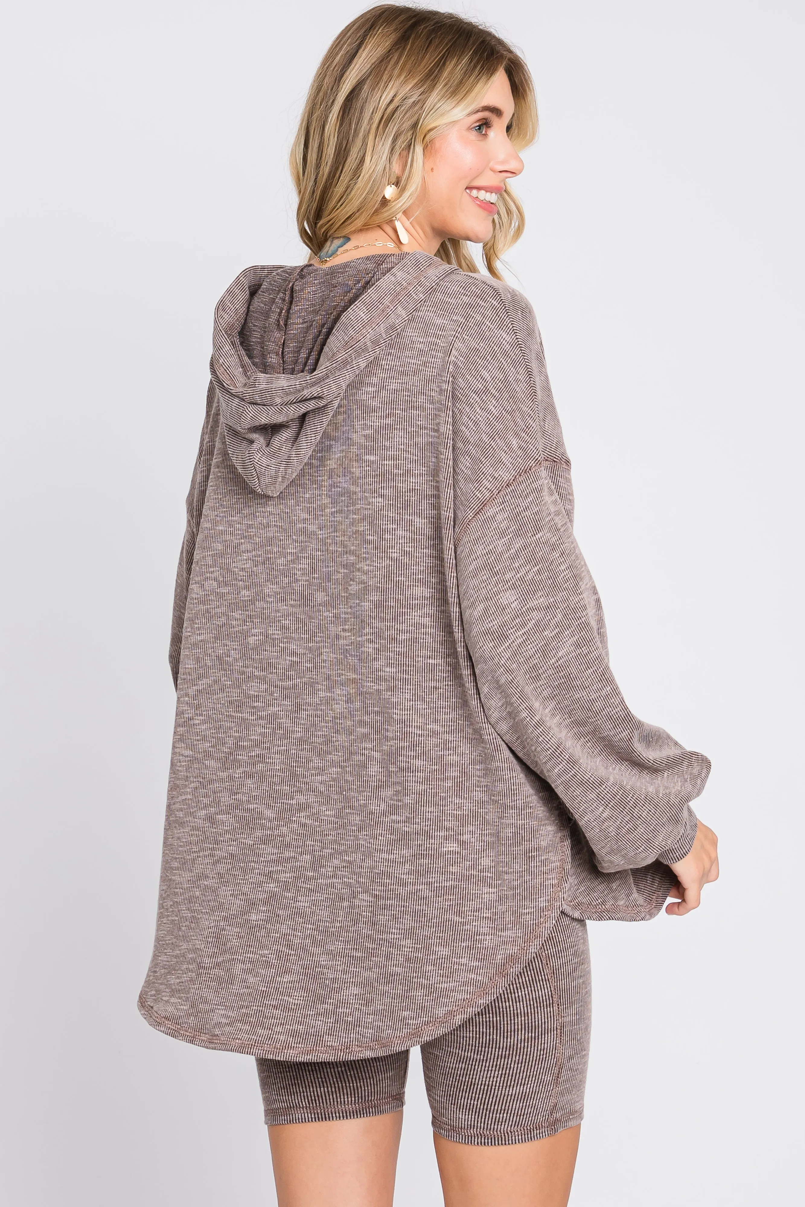Brown Ribbed Hooded Biker Short Set sold by Pinkblush product image thumbnail 4