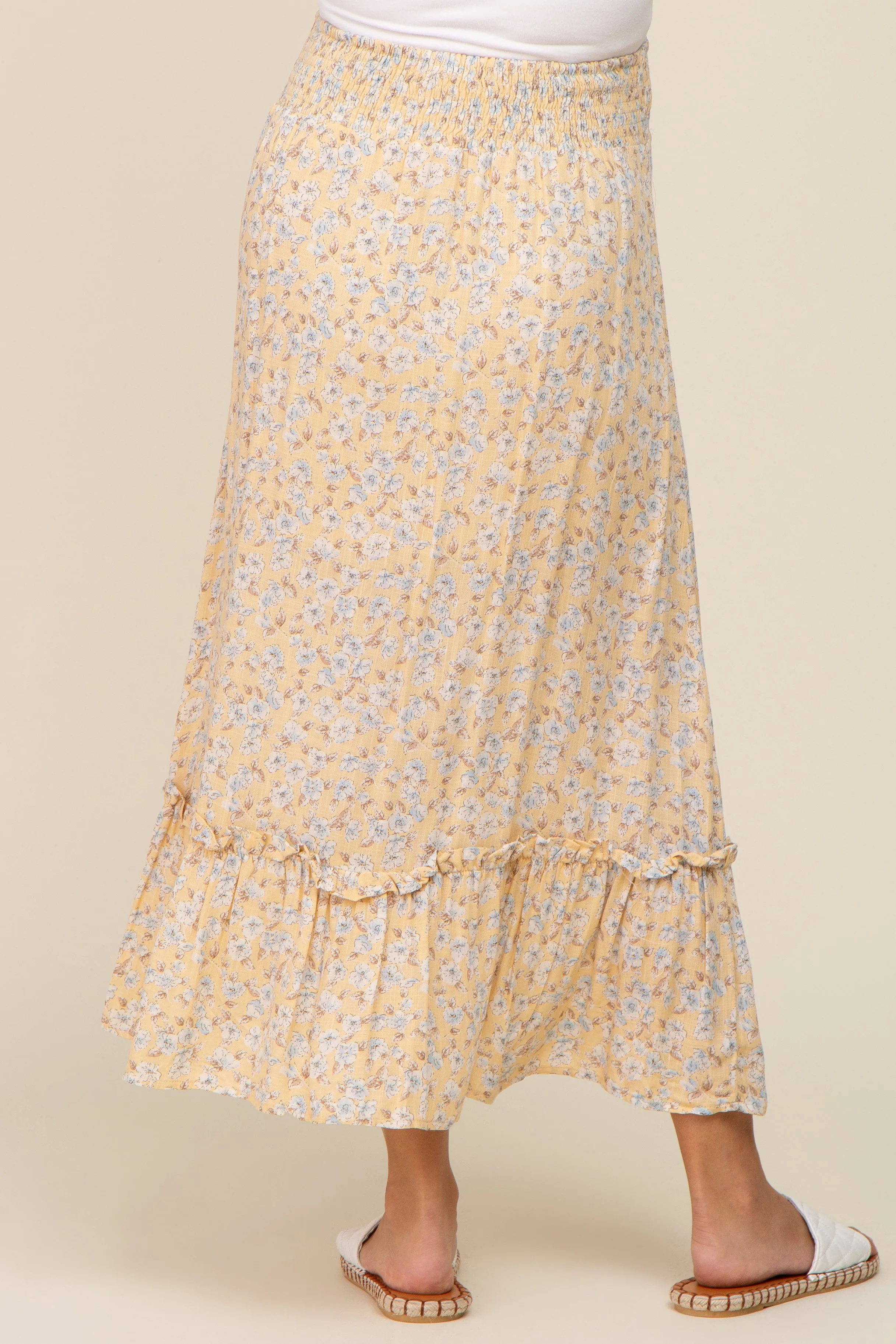 Yellow Floral Button Ruffle Maternity Maxi Skirt sold by Pinkblush product image thumbnail 4