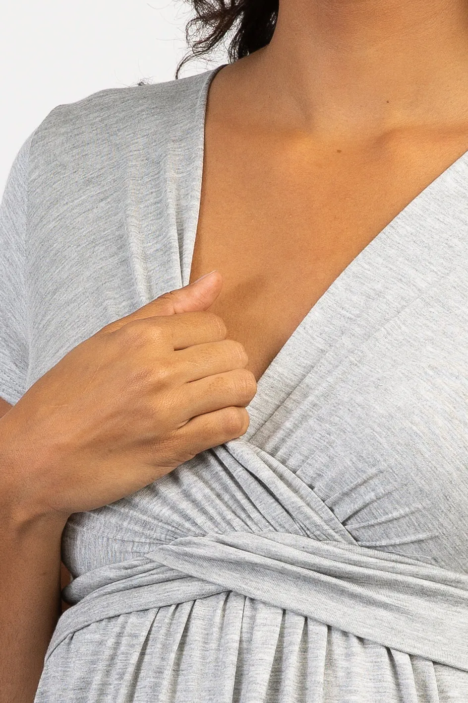 PinkBlush Grey Draped Front Maternity/Nursing Top sold by Pinkblush product image thumbnail 5