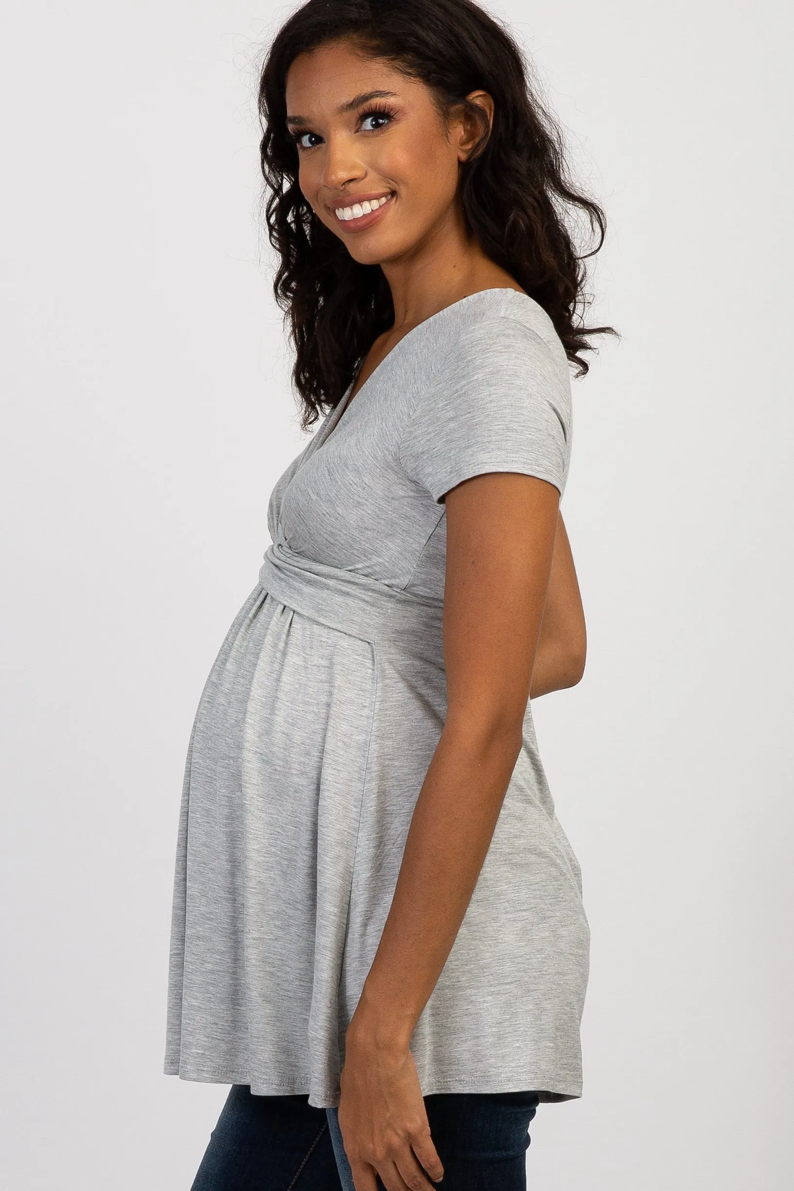 PinkBlush Grey Draped Front Maternity/Nursing Top sold by Pinkblush product image thumbnail 2