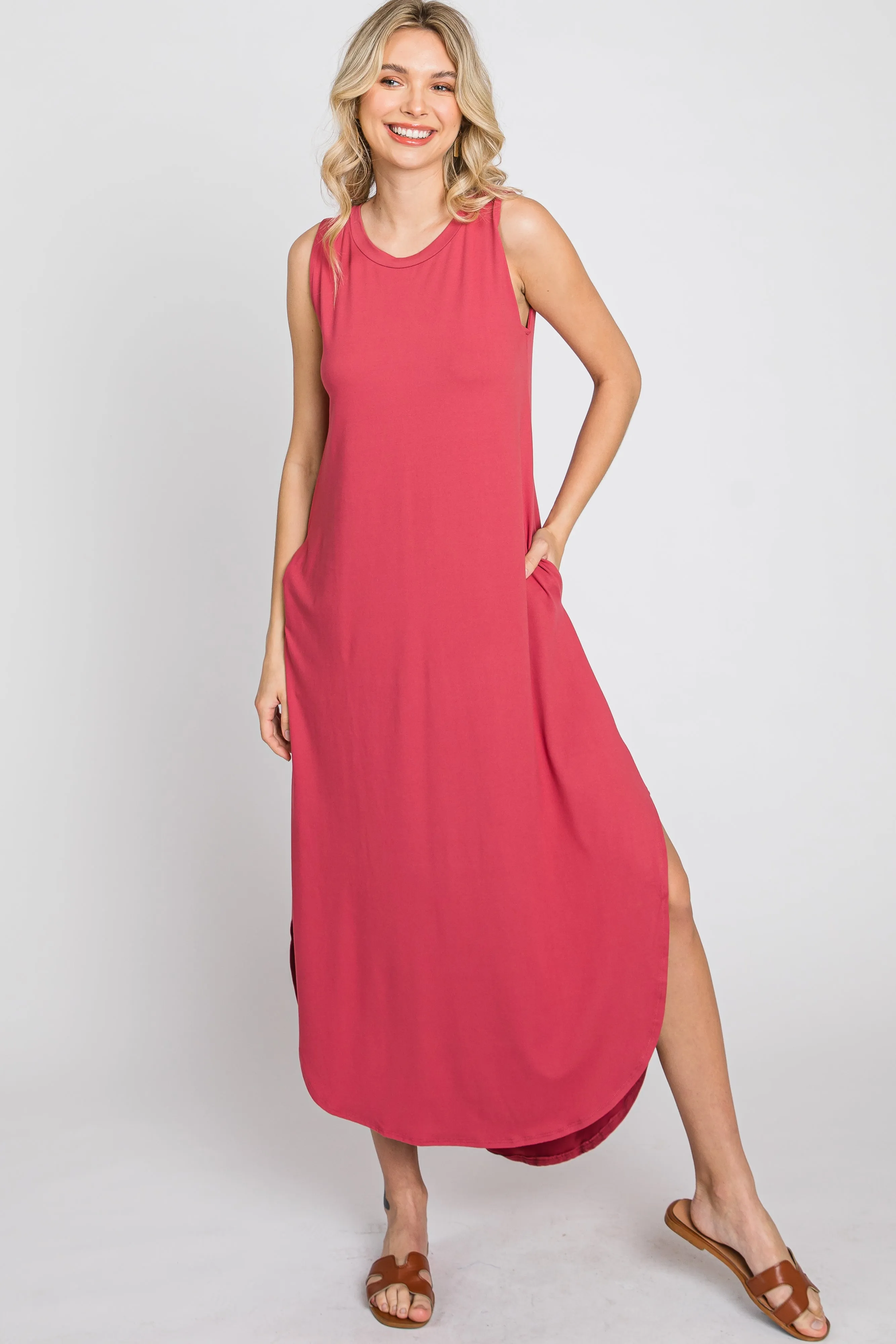 Salmon Sleeveless Round Hem Maxi Dress sold by Pinkblush
