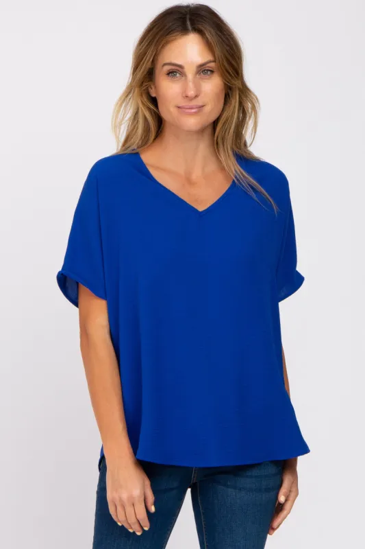 Royal Blue Short Sleeve Blouse sold by Pinkblush
