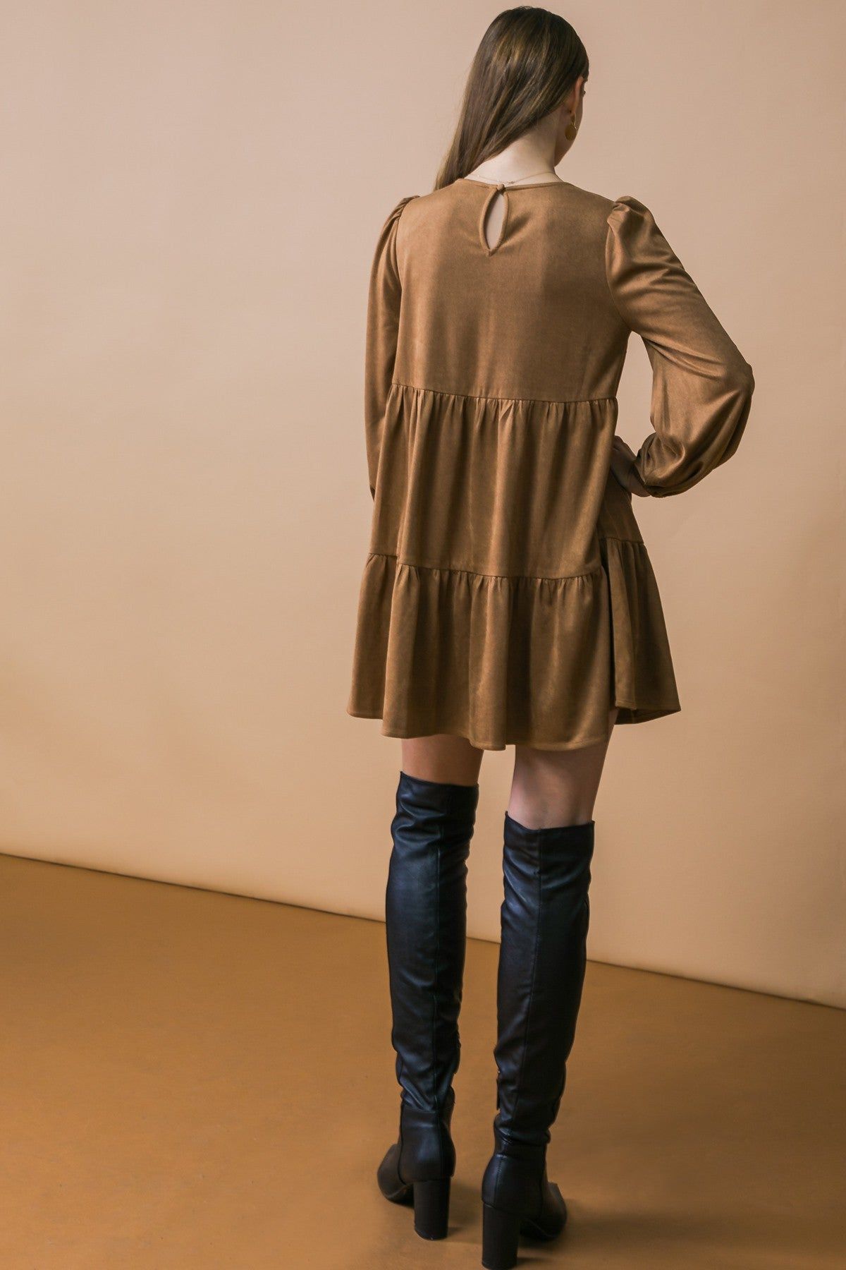Camel Tiered Long Sleeve Dress sold by Pinkblush product image thumbnail 2